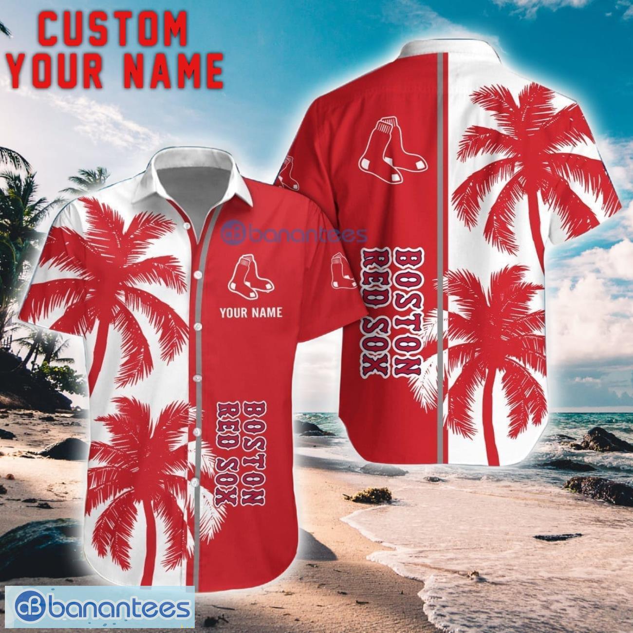 boston red sox coconut pattern hawaiian shirt and shorts personalized name unique gift for summer image Boston Red Sox Coconut Pattern Hawaiian Shirt And Shorts Personalized Name Unique Gift For Summer Product Photo 1