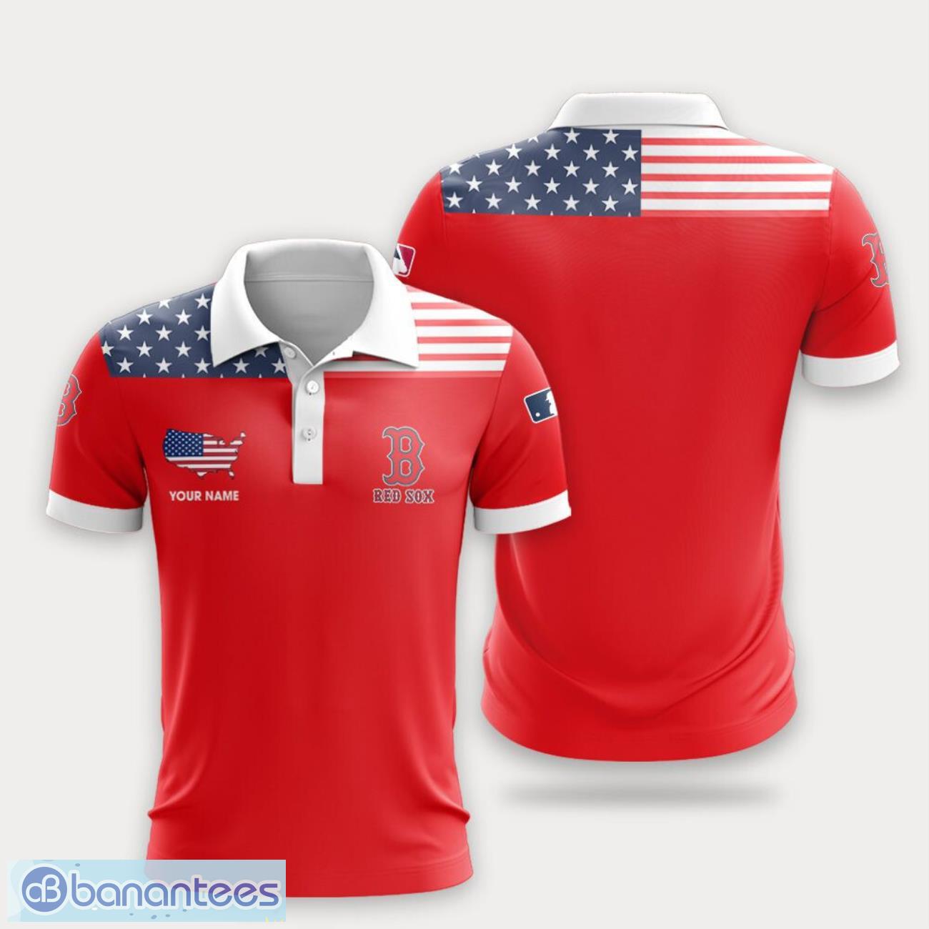 boston red sox flag pattern and sport team logo 3d polo shirt custom name for fans image Boston Red Sox Flag Pattern And Sport Team Logo 3D Polo Shirt Custom Name For Fans Product Photo 1