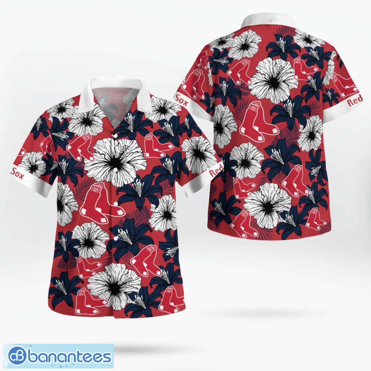 boston red sox flower 3d hawaiian shirt all over printed beach shirt image Boston Red Sox Flower 3D Hawaiian Shirt All Over Printed Beach Shirt Product Photo 1