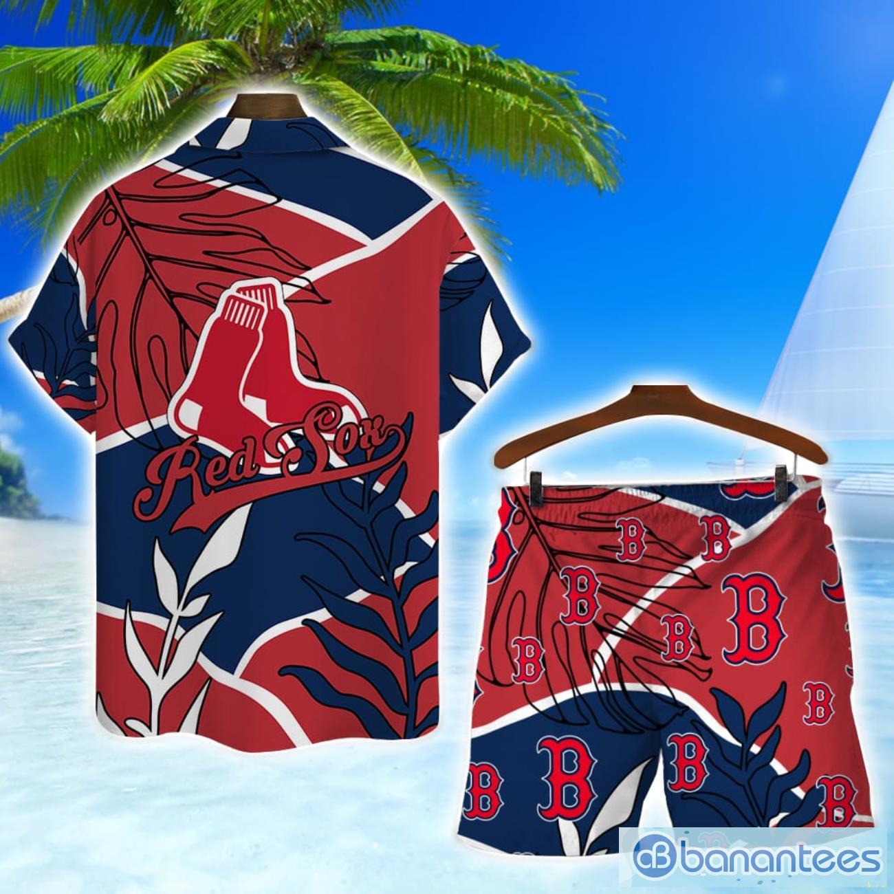 boston red sox team logo colorful pattern hawaiian shirt and shorts set 1 image Boston Red Sox Team Logo Colorful Pattern Hawaiian Shirt And Shorts Set Product Photo 2