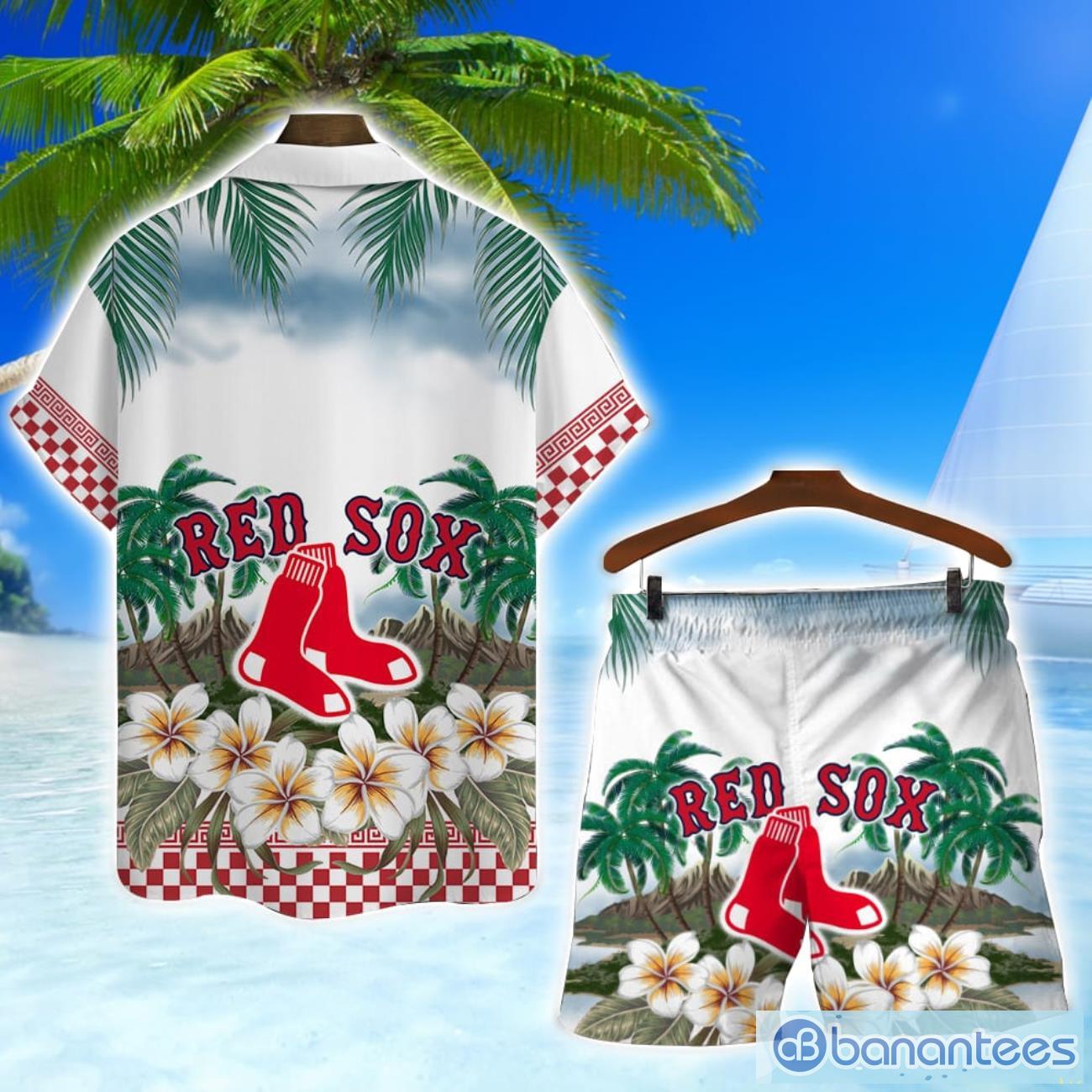 boston red sox team logo flower hawaiian shirt and shorts beach gift 1 image Boston Red Sox Team Logo Flower Hawaiian Shirt And Shorts Beach Gift Product Photo 2