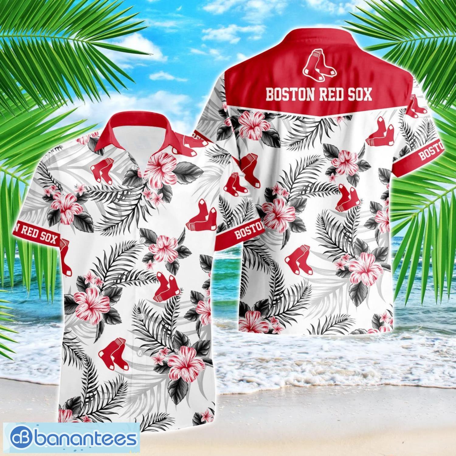 boston red sox tropical floral logo hawaiian shirt image Boston Red Sox Tropical Floral Logo Hawaiian Shirt Product Photo 1