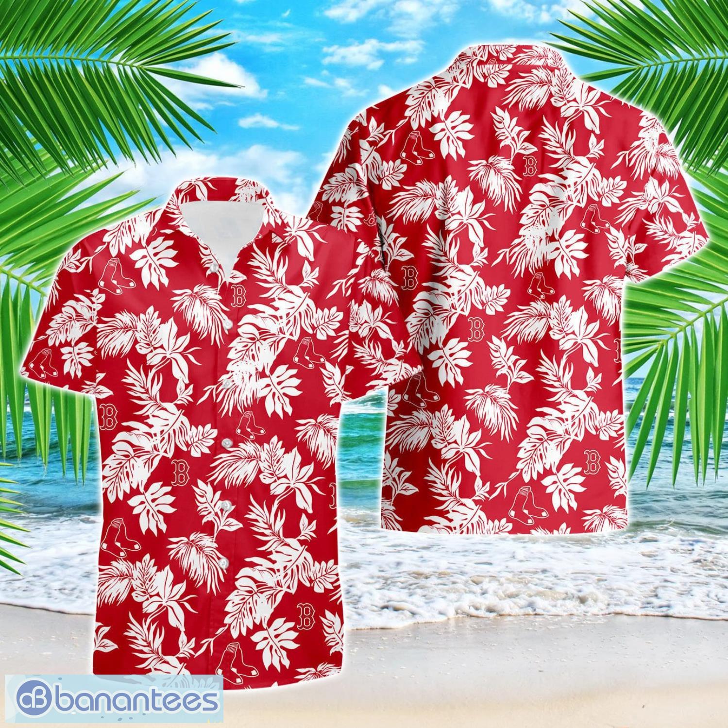 boston red sox tropical leaf 3d printed hawaiian shirt beach team gift image Boston Red Sox Tropical Leaf 3D Printed Hawaiian Shirt Beach Team Gift Product Photo 1