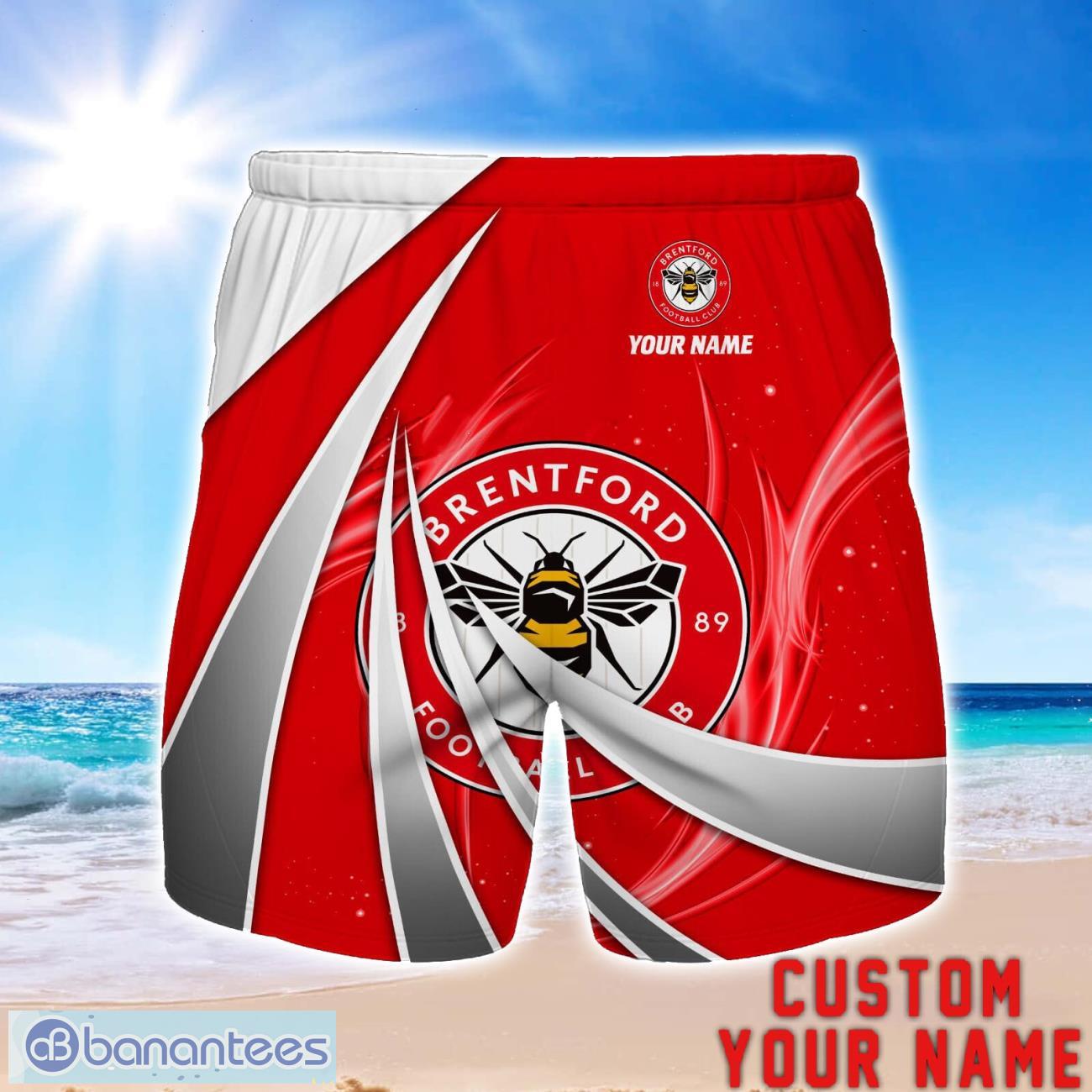 brentford fc personalized name 3d beach short summer gift ideas image Brentford FC Personalized Name 3D Beach Short Summer Gift Ideas Product Photo 1