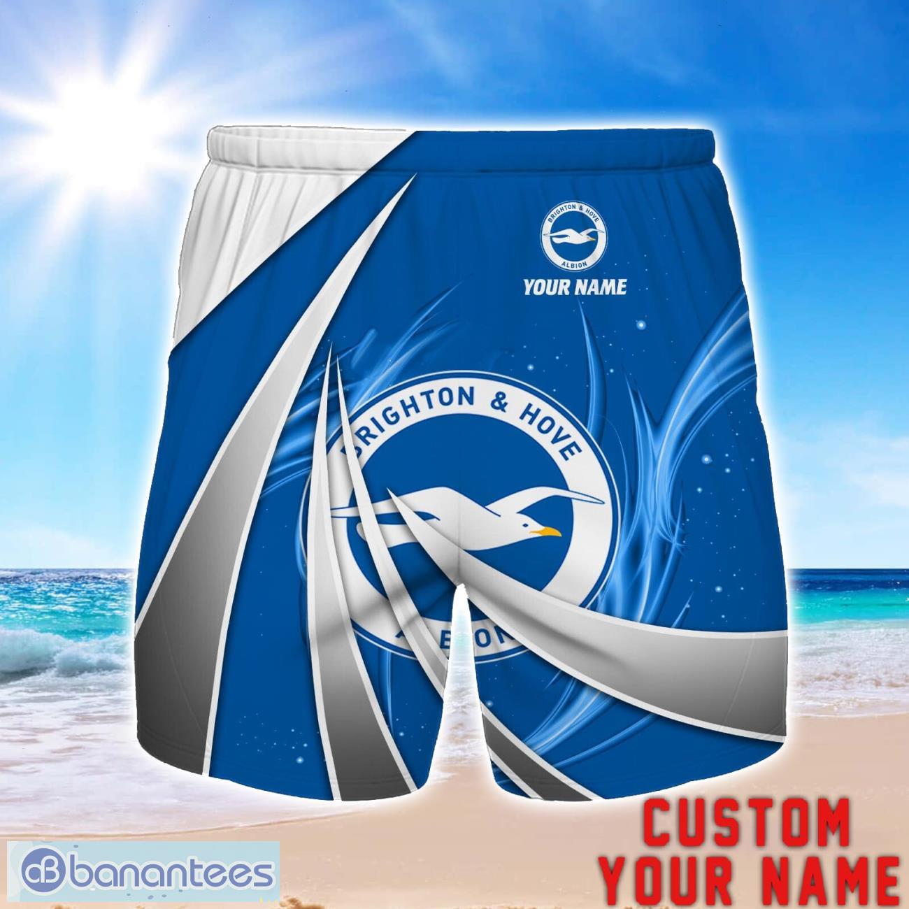 brighton amp hove albion fc personalized name 3d beach short summer gift ideas image Brighton & Hove Albion F.C Personalized Name 3D Beach Short Summer Gift Ideas Product Photo 1