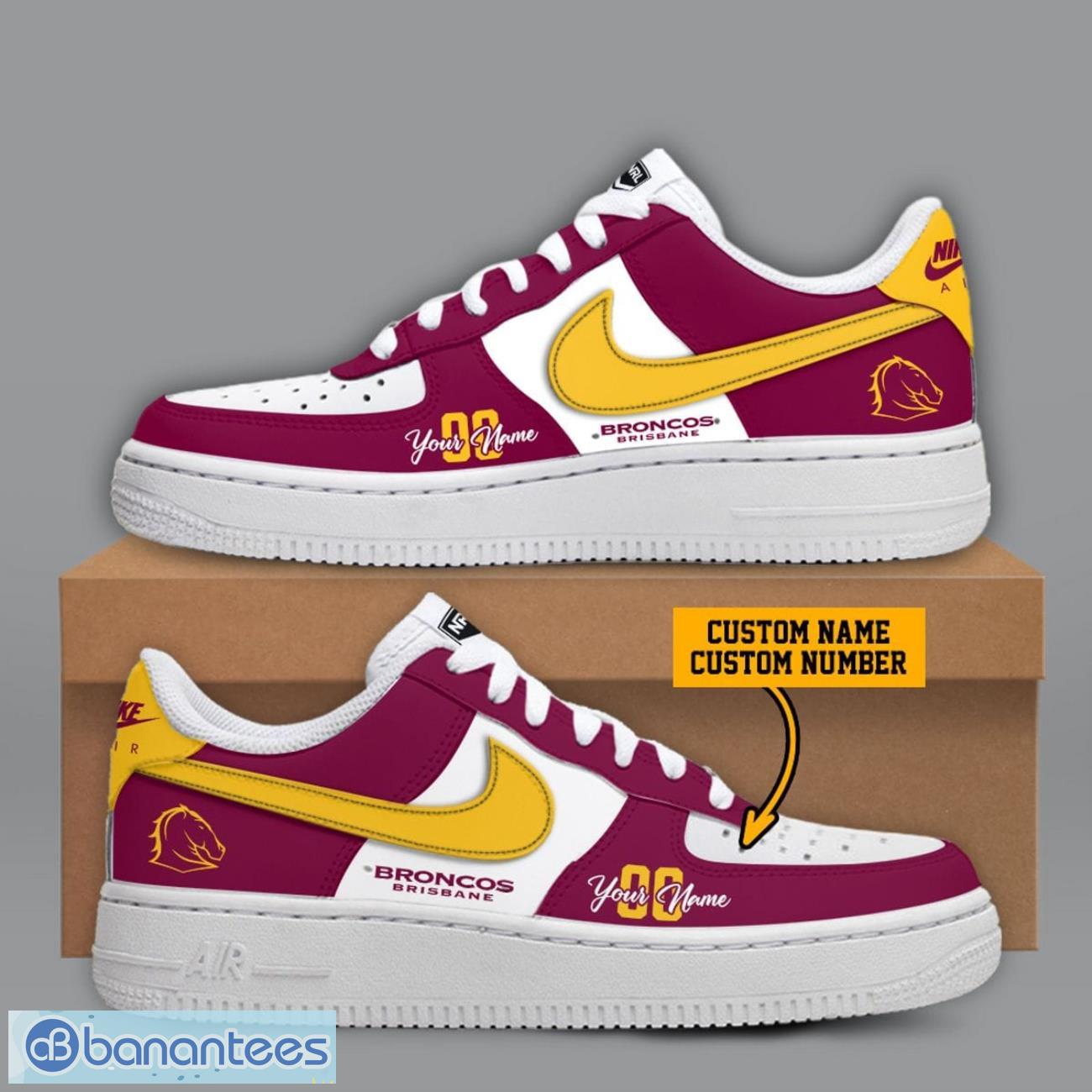 brisbane broncos nrl custom name and number personalized air force 1 sneaker image Brisbane Broncos NRL Custom Name And Number Personalized Air Force 1 Sneaker Product Photo 1