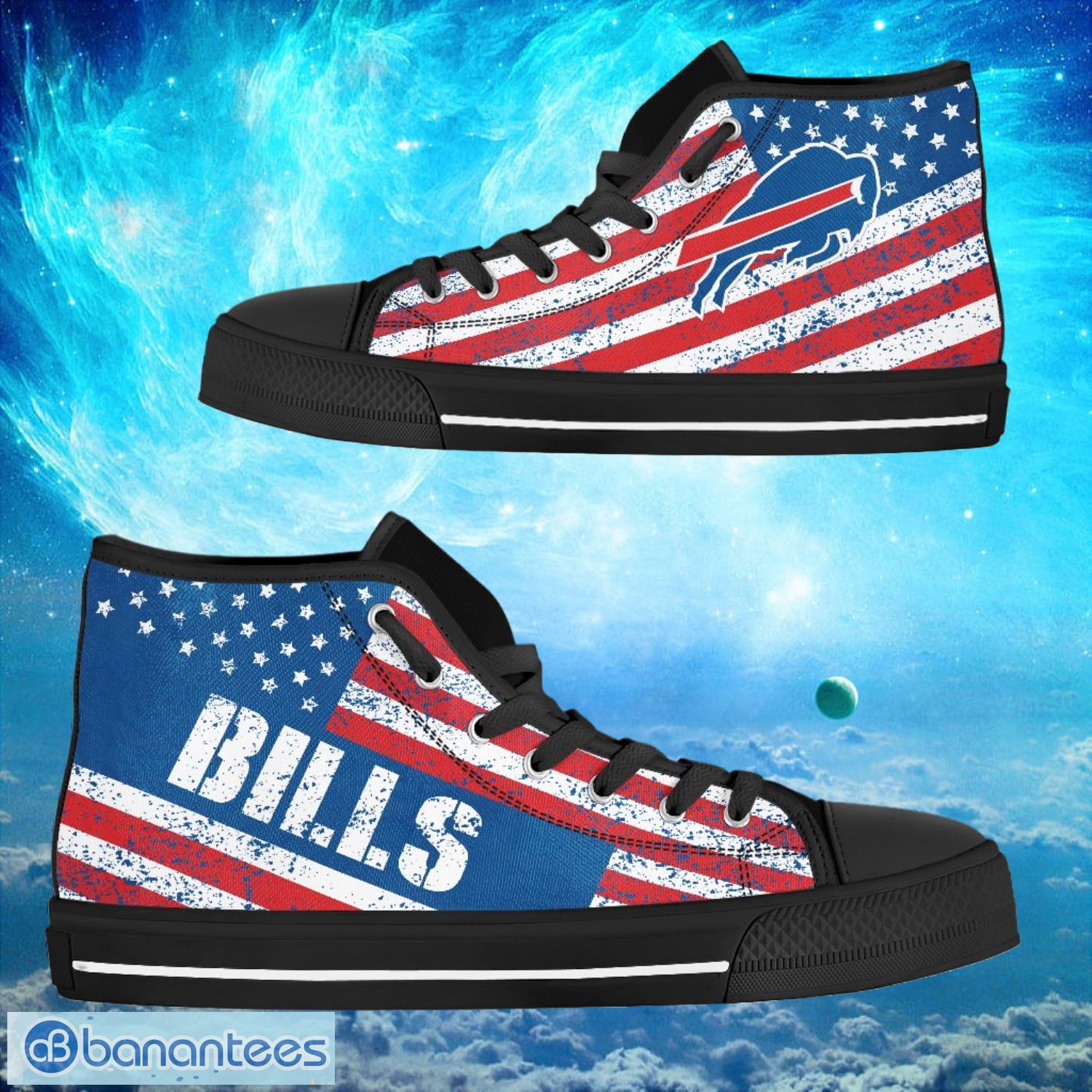 buffalo bills custom america flag italic vintage style high top shoes image Buffalo Bills Custom America Flag Italic Vintage Style High Top Shoes Product Photo 1