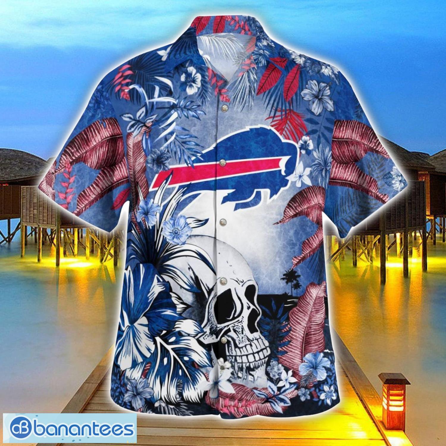 buffalo bills tropical floral skull 3d hawaiian shirt beach shirt halloween gift 2 image Buffalo Bills Tropical Floral Skull 3D Hawaiian Shirt Beach Shirt Halloween Gift Product Photo 3