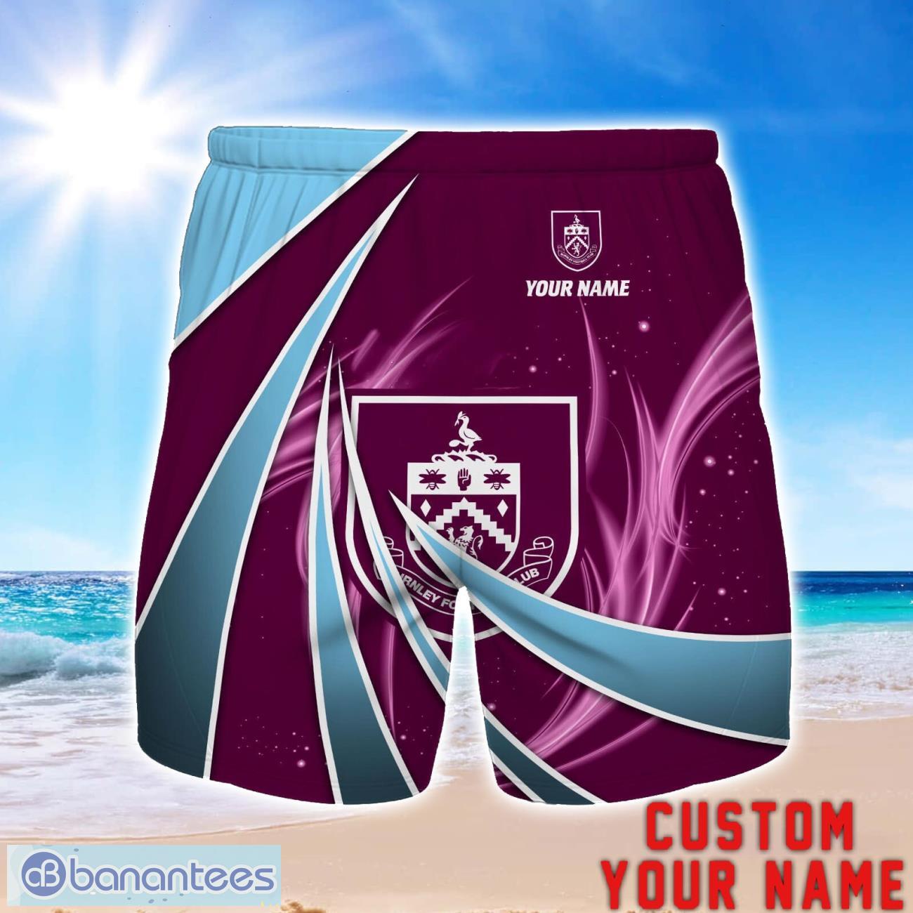 burnley fc personalized name 3d beach short summer gift ideas image Burnley F.C Personalized Name 3D Beach Short Summer Gift Ideas Product Photo 1