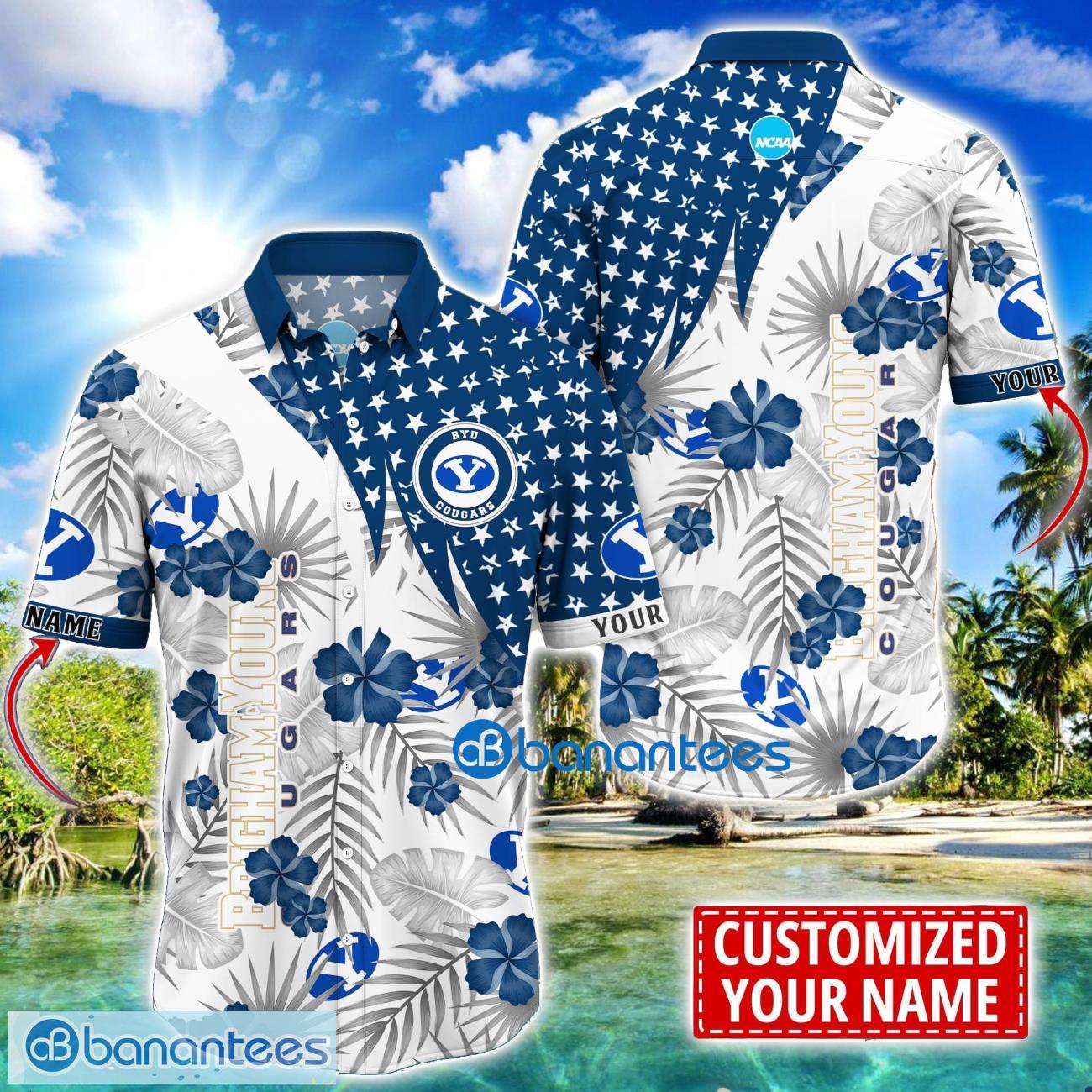 byu cougars star and flower pattern tropical hawaiian shirt summer gift for men women custom name image BYU Cougars Star and Flower Pattern Tropical Hawaiian Shirt Summer Gift For Men Women Custom Name Product Photo 1