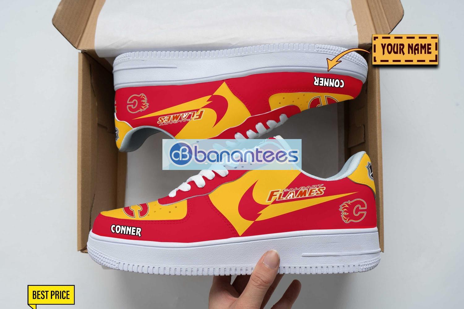 calgary flames air force shoes custom name gift for fans af1 sneakers image Calgary Flames Air Force Shoes Custom Name Gift For Fans AF1 Sneakers Product Photo 1