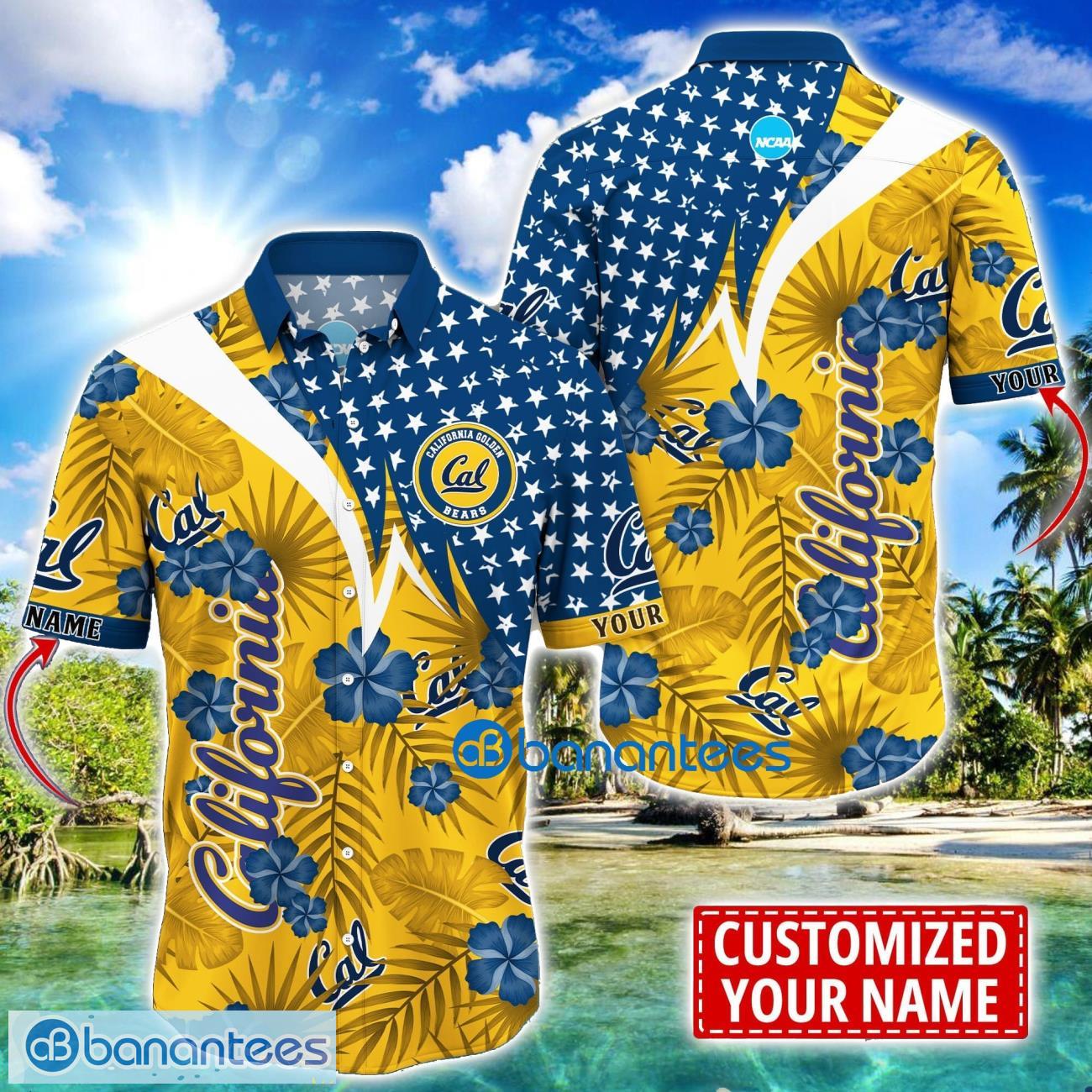 california golden bears star and flower pattern tropical hawaiian shirt summer gift for men women custom name image California Golden Bears Star and Flower Pattern Tropical Hawaiian Shirt Summer Gift For Men Women Custom Name Product Photo 1