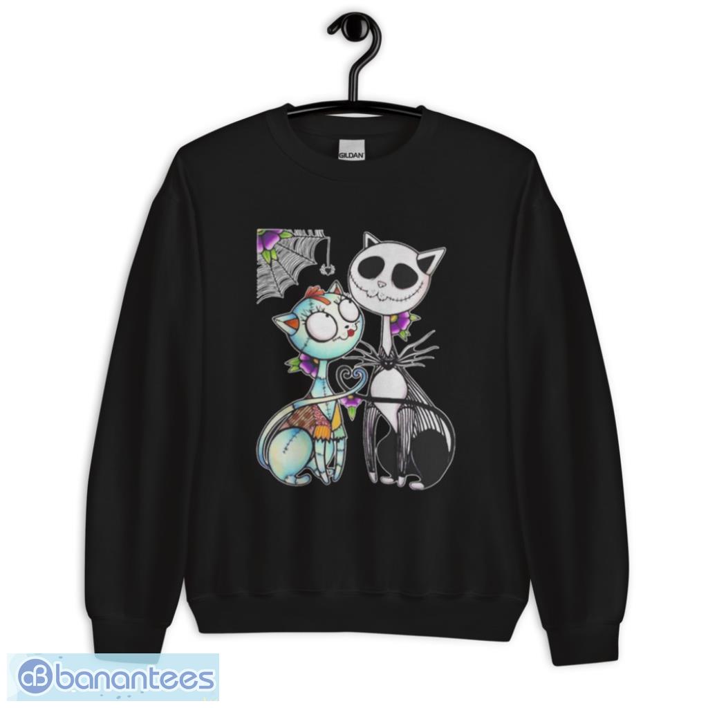 cat jack skellington and sally skull art happy halloween t shirt image Cat Jack Skellington And Sally Skull Art Happy Halloween T Shirt Product Photo 1
