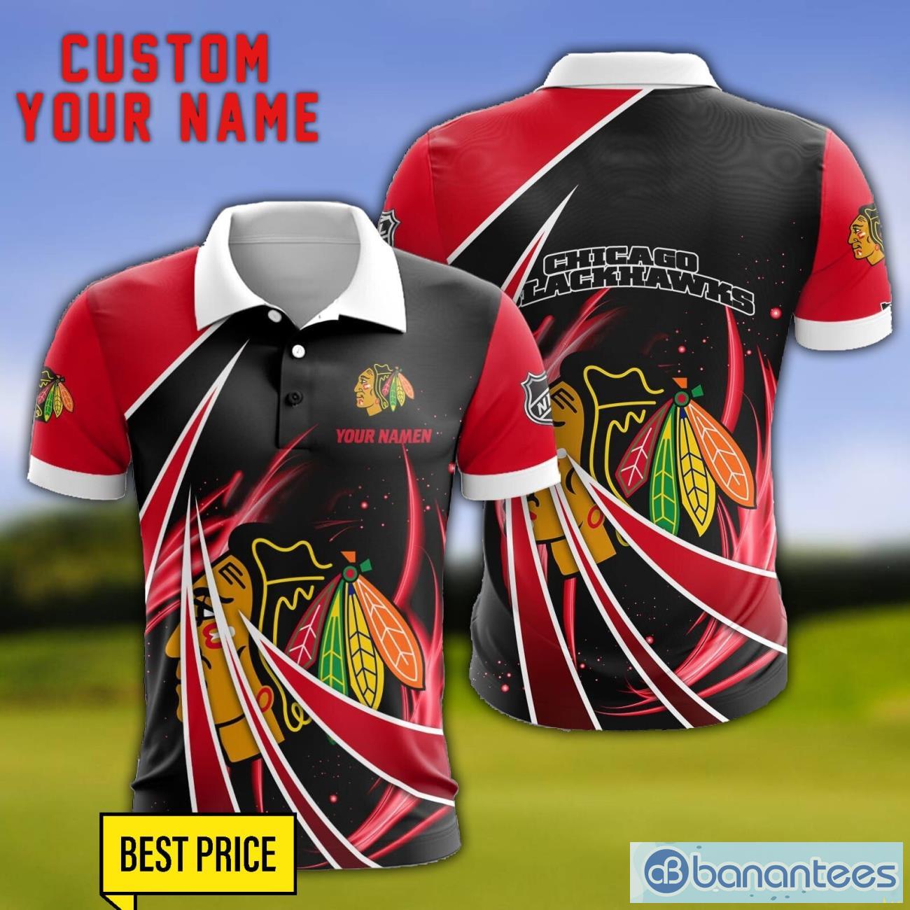 chicago blackhawks personalized name 3d polo shirt gift for sport golf lover image Chicago Blackhawks Personalized Name 3D Polo Shirt Gift For Sport Golf Lover Product Photo 1