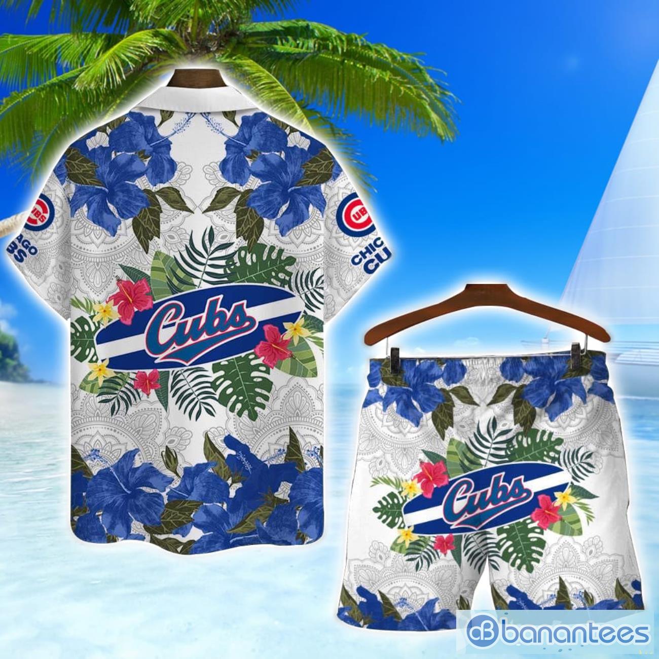 chicago cubs mlb summer flower pattern tropical hawaiian shirt and shorts 1 image Chicago Cubs MLB Summer Flower Pattern Tropical Hawaiian Shirt And Shorts Product Photo 2