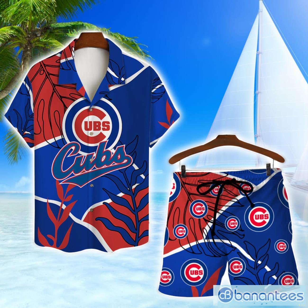 chicago cubs team logo colorful pattern hawaiian shirt and shorts set image Chicago Cubs Team Logo Colorful Pattern Hawaiian Shirt And Shorts Set Product Photo 1