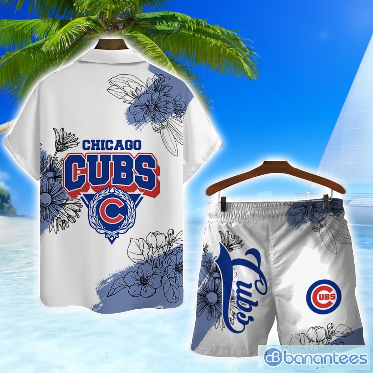 chicago cubs team logo pattern white background 3d hawaiian shirt and shorts 1 image Chicago Cubs Team Logo Pattern White Background 3D Hawaiian Shirt And Shorts Product Photo 2