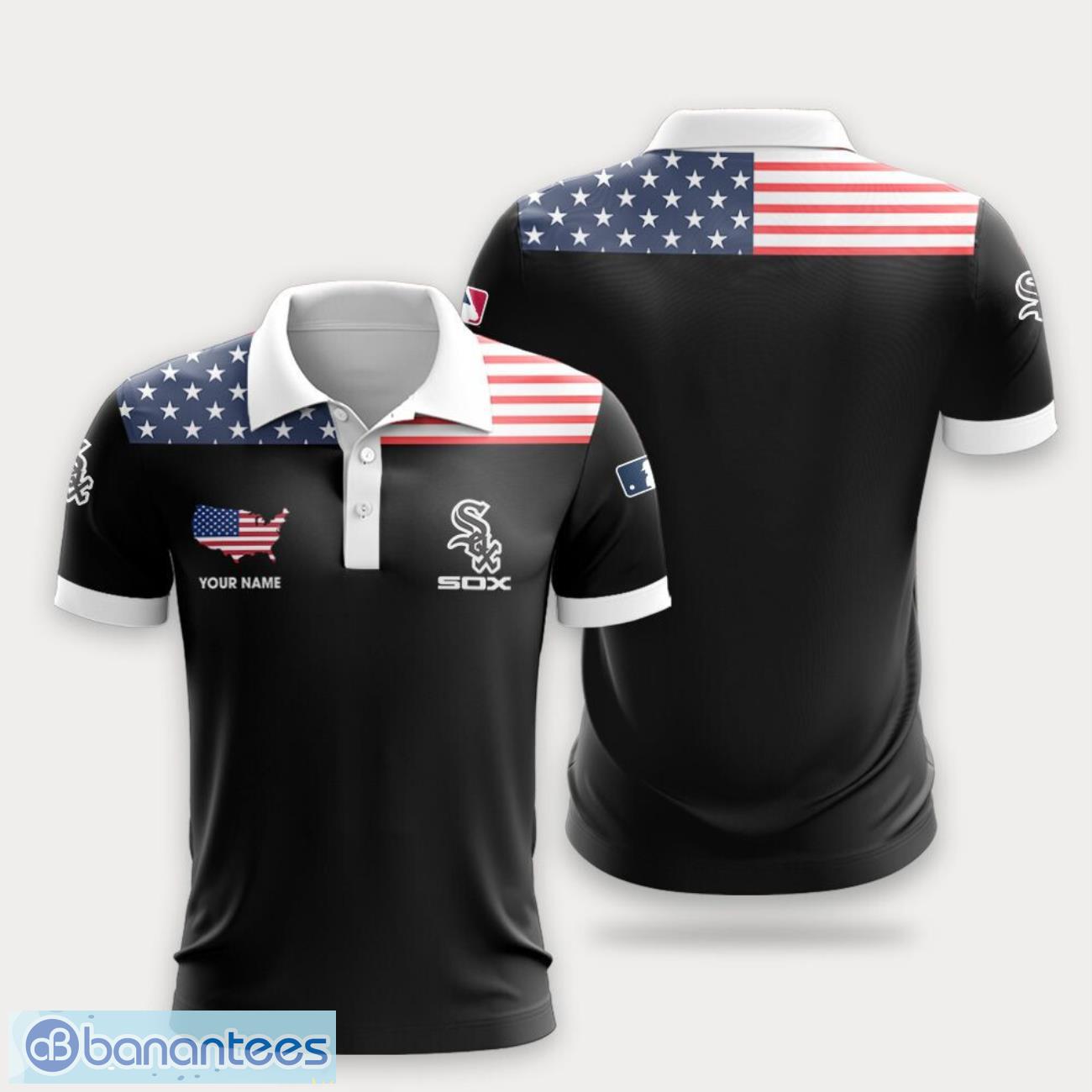 chicago white sox flag pattern and sport team logo 3d polo shirt custom name for fans image Chicago White Sox Flag Pattern And Sport Team Logo 3D Polo Shirt Custom Name For Fans Product Photo 1
