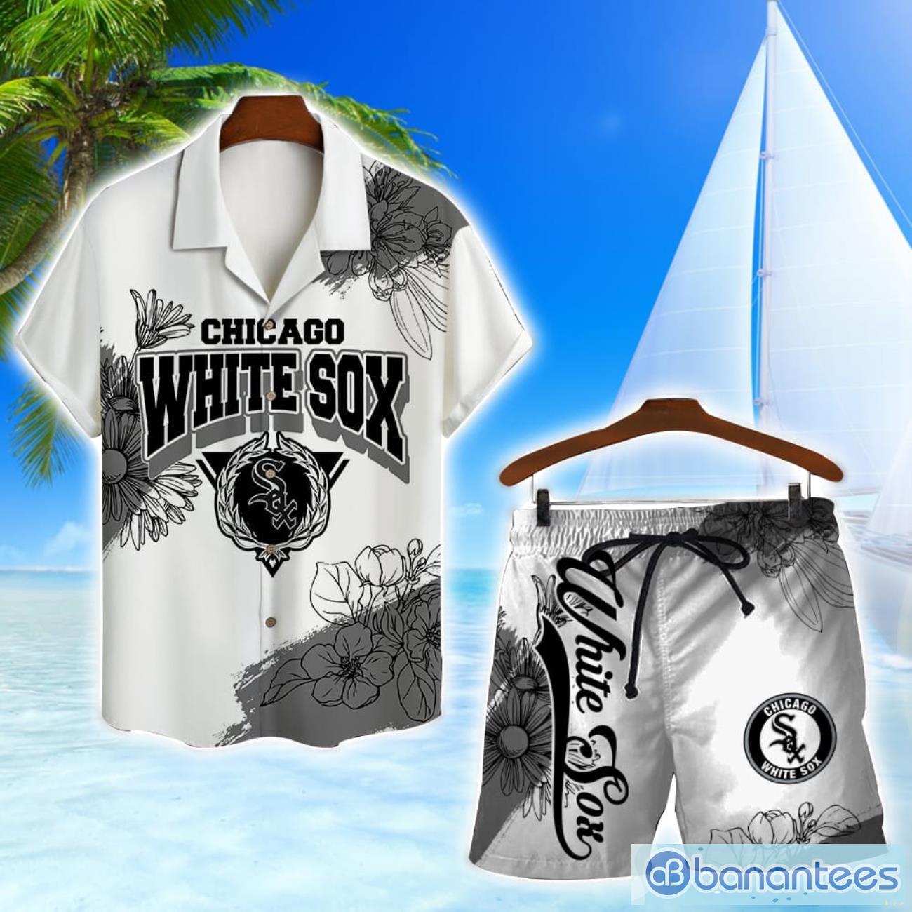 chicago white sox team logo pattern white background 3d hawaiian shirt and shorts image Chicago White Sox Team Logo Pattern White Background 3D Hawaiian Shirt And Shorts Product Photo 1