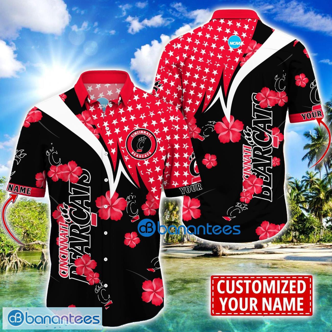 cincinnati bearcats star and flower pattern tropical hawaiian shirt summer gift for men women custom name image Cincinnati Bearcats Star and Flower Pattern Tropical Hawaiian Shirt Summer Gift For Men Women Custom Name Product Photo 1