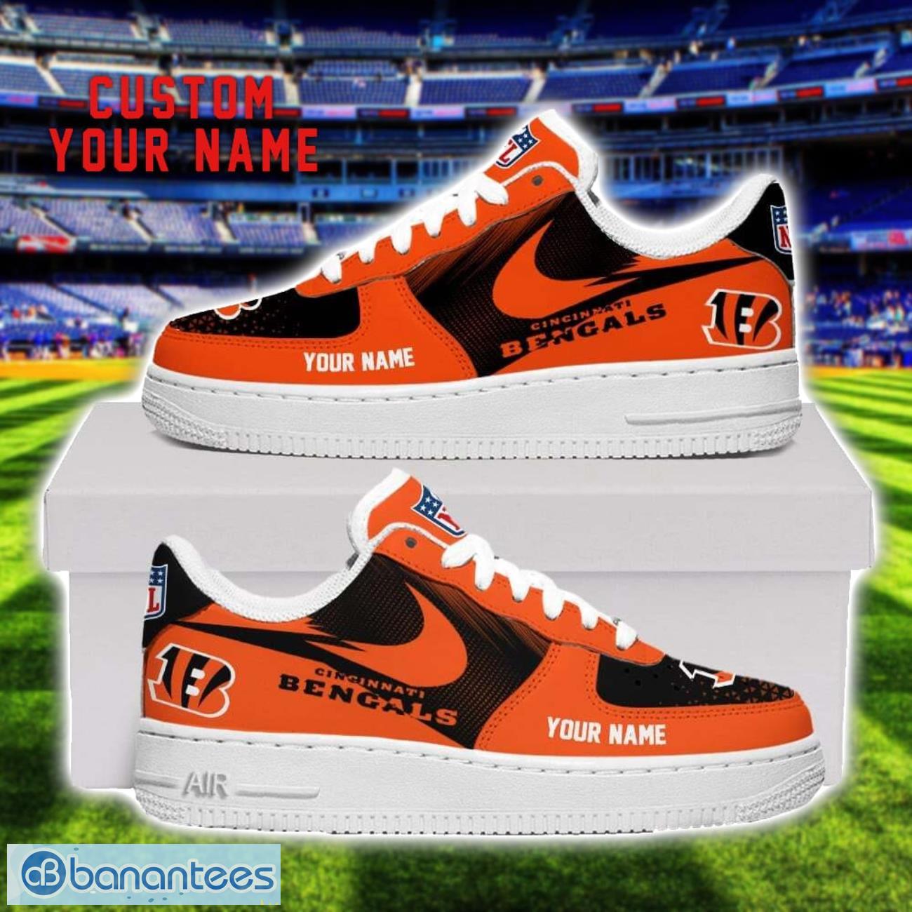 cincinnati bengals custom name air force shoes sneakers for men women gift image Cincinnati Bengals Custom Name Air Force Shoes Sneakers For Men Women Gift Product Photo 1