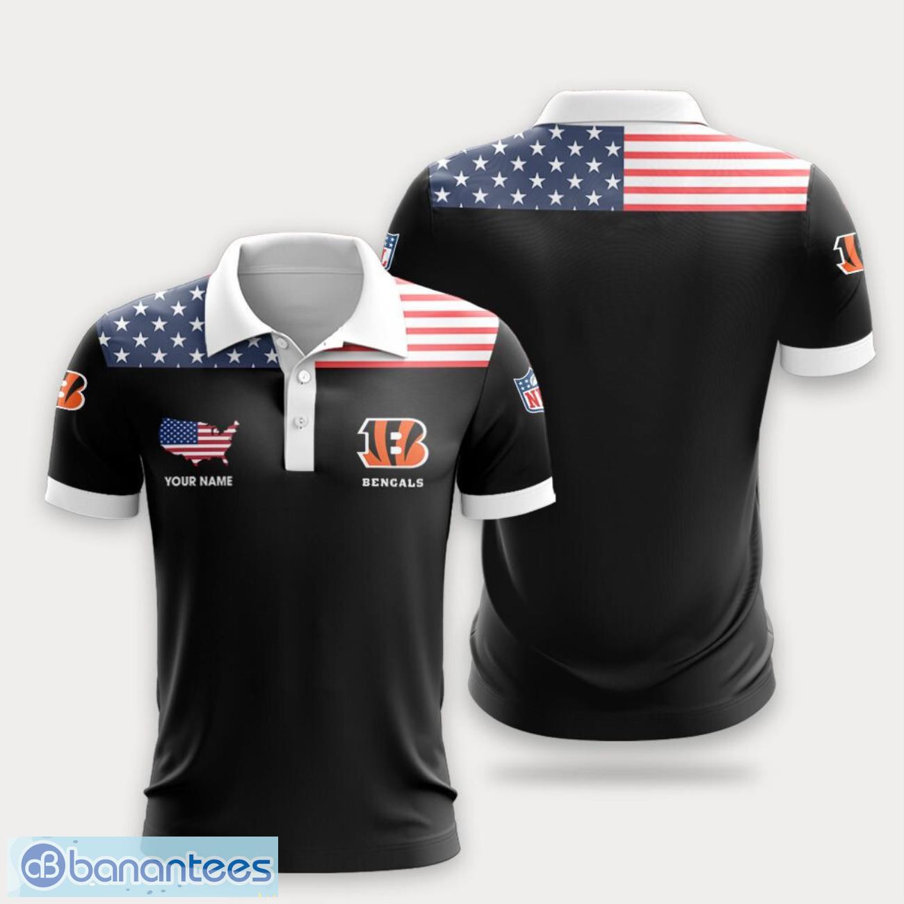 cincinnati bengals flag pattern and sport team logo 3d polo shirt custom name for fans image Cincinnati Bengals Flag Pattern And Sport Team Logo 3D Polo Shirt Custom Name For Fans Product Photo 1