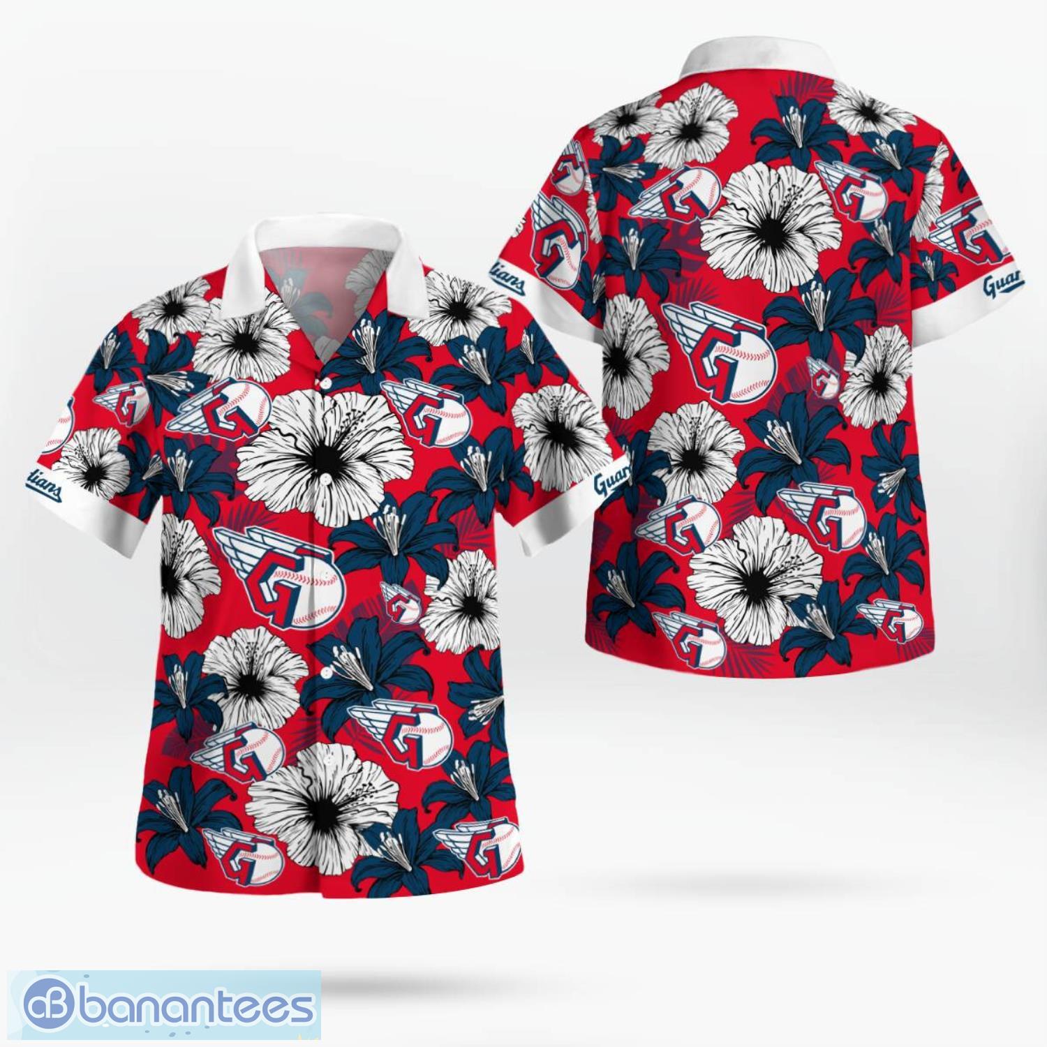 cleveland guardians flower 3d hawaiian shirt all over printed beach shirt image Cleveland Guardians Flower 3D Hawaiian Shirt All Over Printed Beach Shirt Product Photo 1