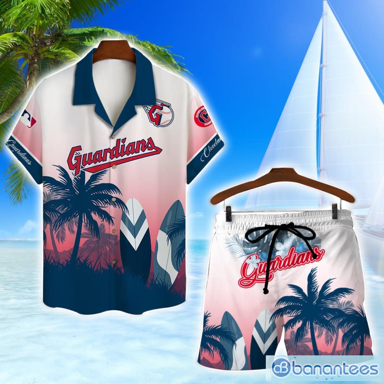 cleverland guardians mlb summer tropical coconut hawaiian shirt and shorts beach lover gift image Cleverland Guardians MLB Summer Tropical Coconut Hawaiian Shirt And Shorts beach Lover Gift Product Photo 1