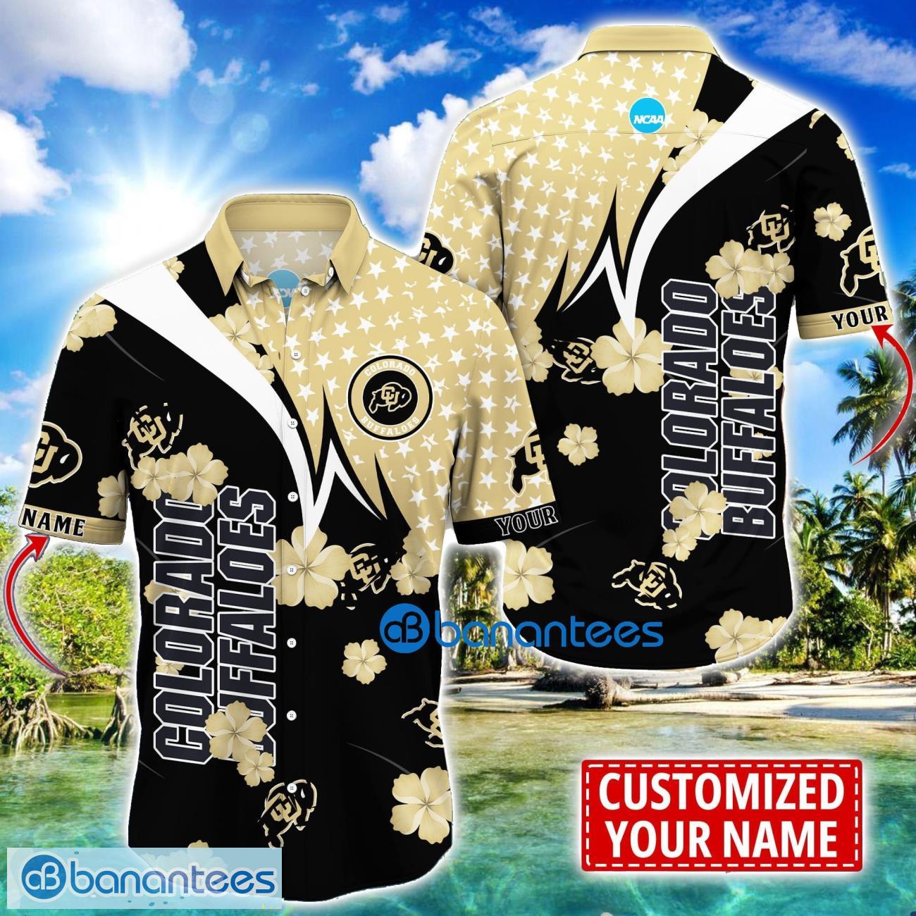 colorado buffaloes star and flower pattern tropical hawaiian shirt summer gift for men women custom name image Colorado Buffaloes Star and Flower Pattern Tropical Hawaiian Shirt Summer Gift For Men Women Custom Name Product Photo 1