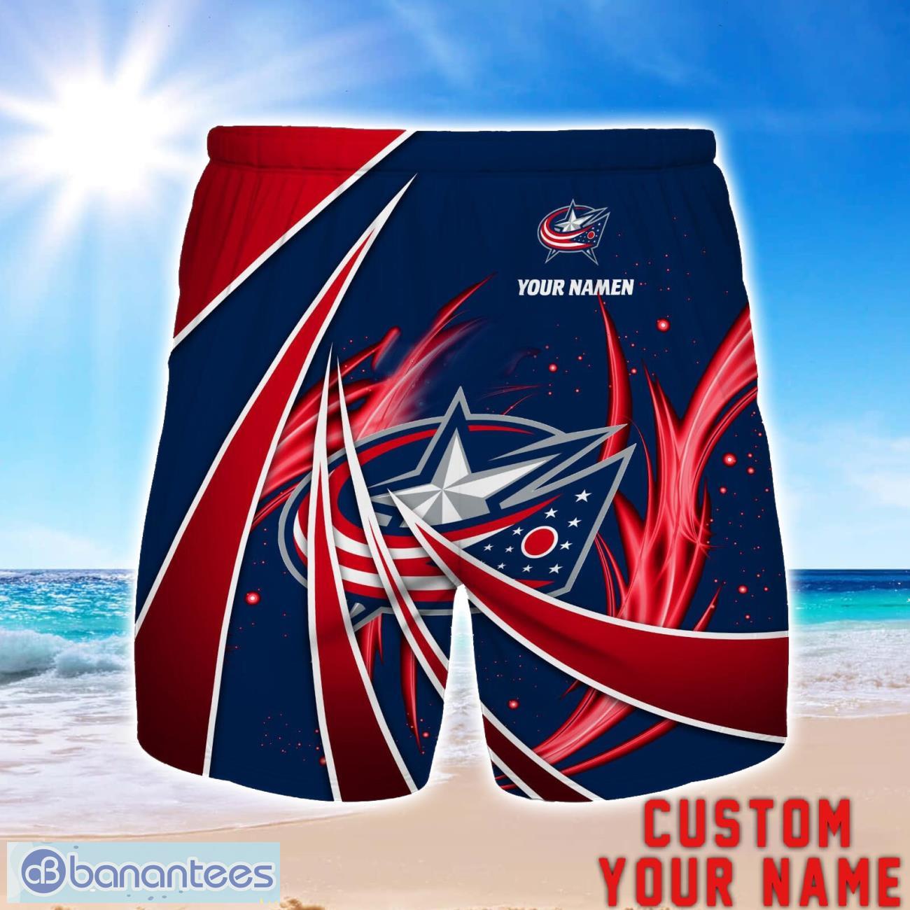 columbus blue jackets personalized name 3d beach short summer gift ideas image Columbus Blue Jackets Personalized Name 3D Beach Short Summer Gift Ideas Product Photo 1