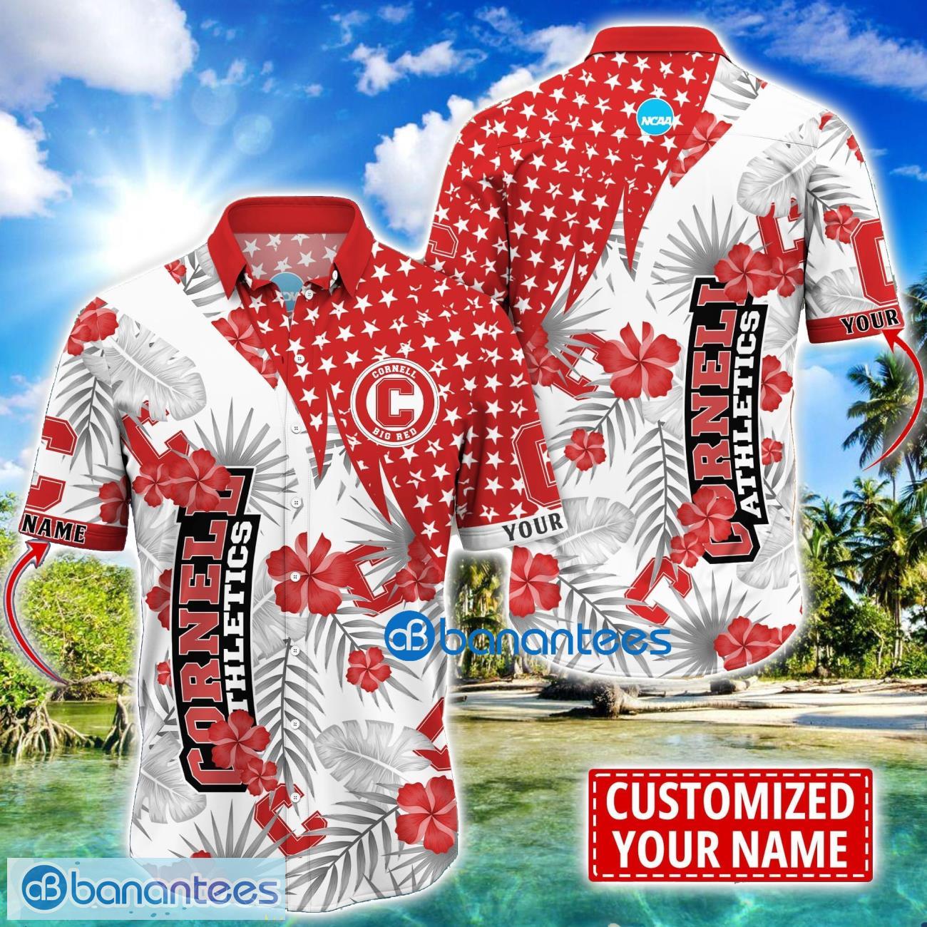 cornell big red star and flower pattern tropical hawaiian shirt summer gift for men women custom name image Cornell Big Red Star and Flower Pattern Tropical Hawaiian Shirt Summer Gift For Men Women Custom Name Product Photo 1