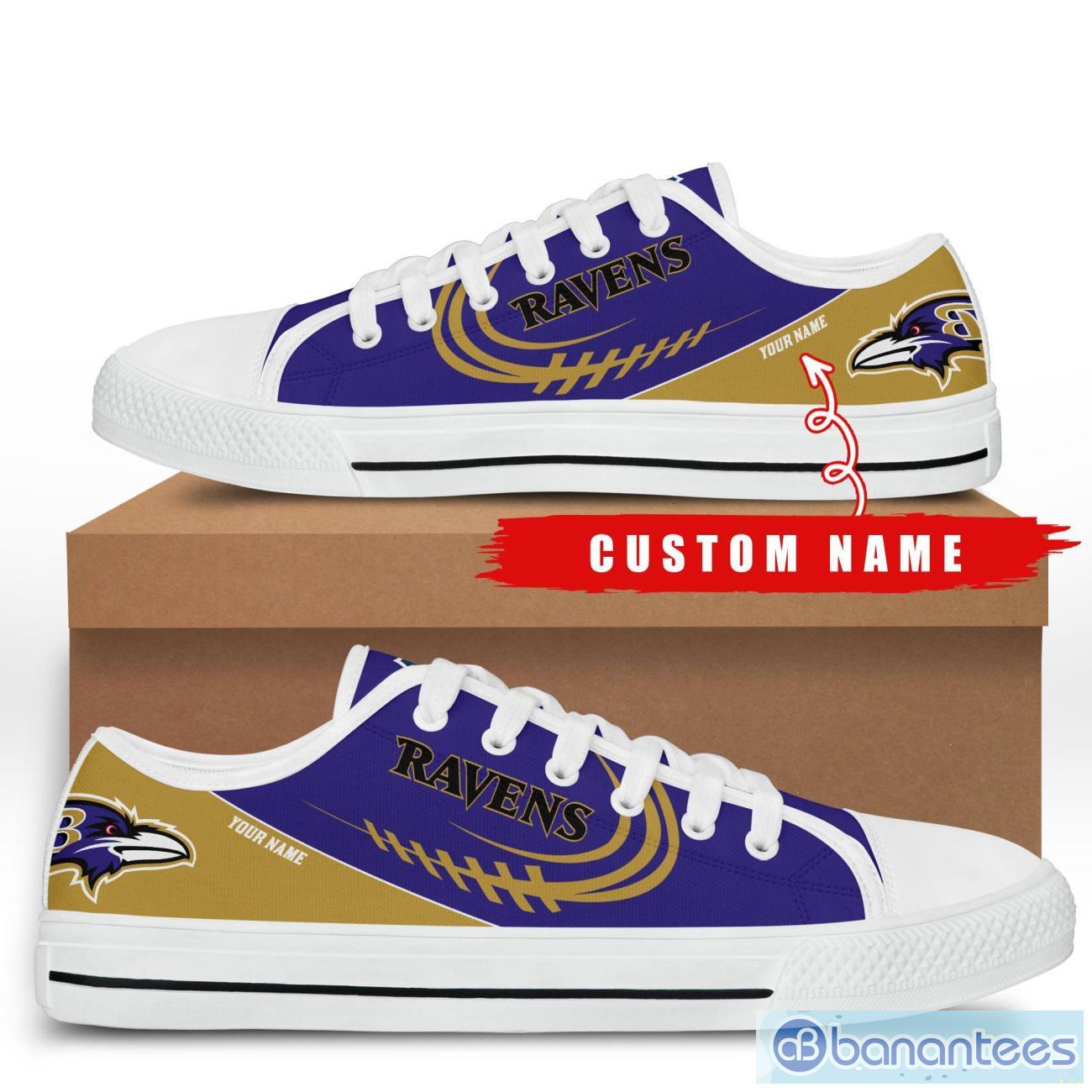 custom name baltimore ravens low top shoes for fans sport image Custom Name Baltimore Ravens Low Top Shoes For Fans Sport Product Photo 1