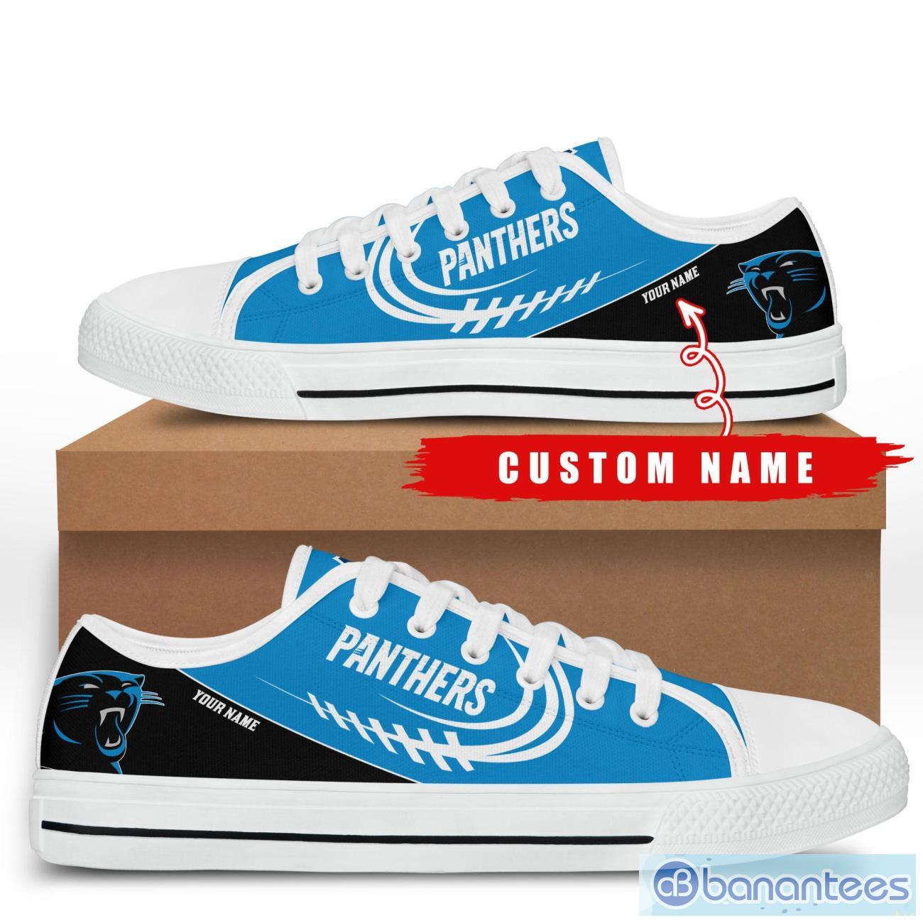 custom name carolina panthers low top shoes for fans sport image Custom Name Carolina Panthers Low Top Shoes For Fans Sport Product Photo 1