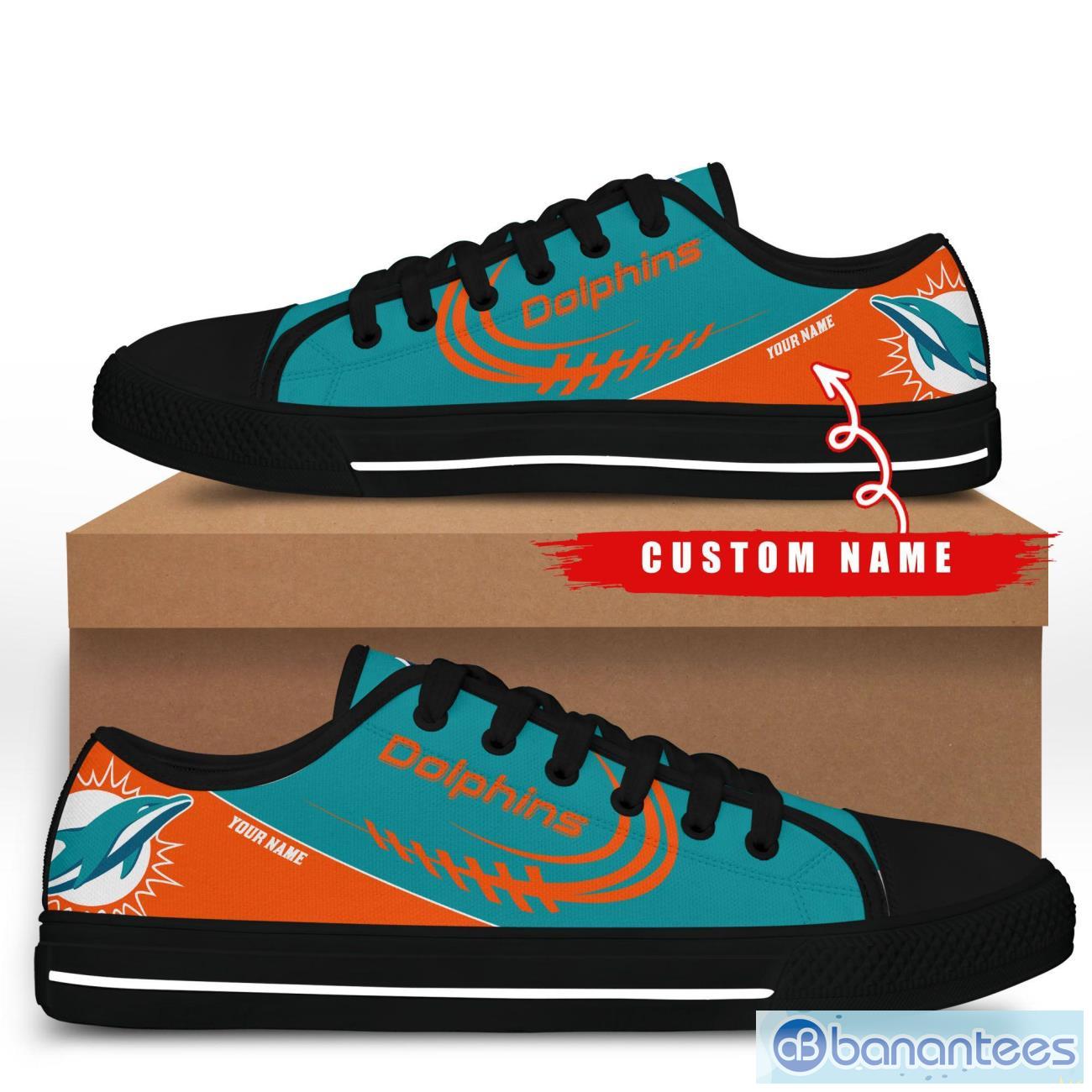 custom name miami dolphins low top shoes for fans sport image Custom Name Miami Dolphins Low Top Shoes For Fans Sport Product Photo 1