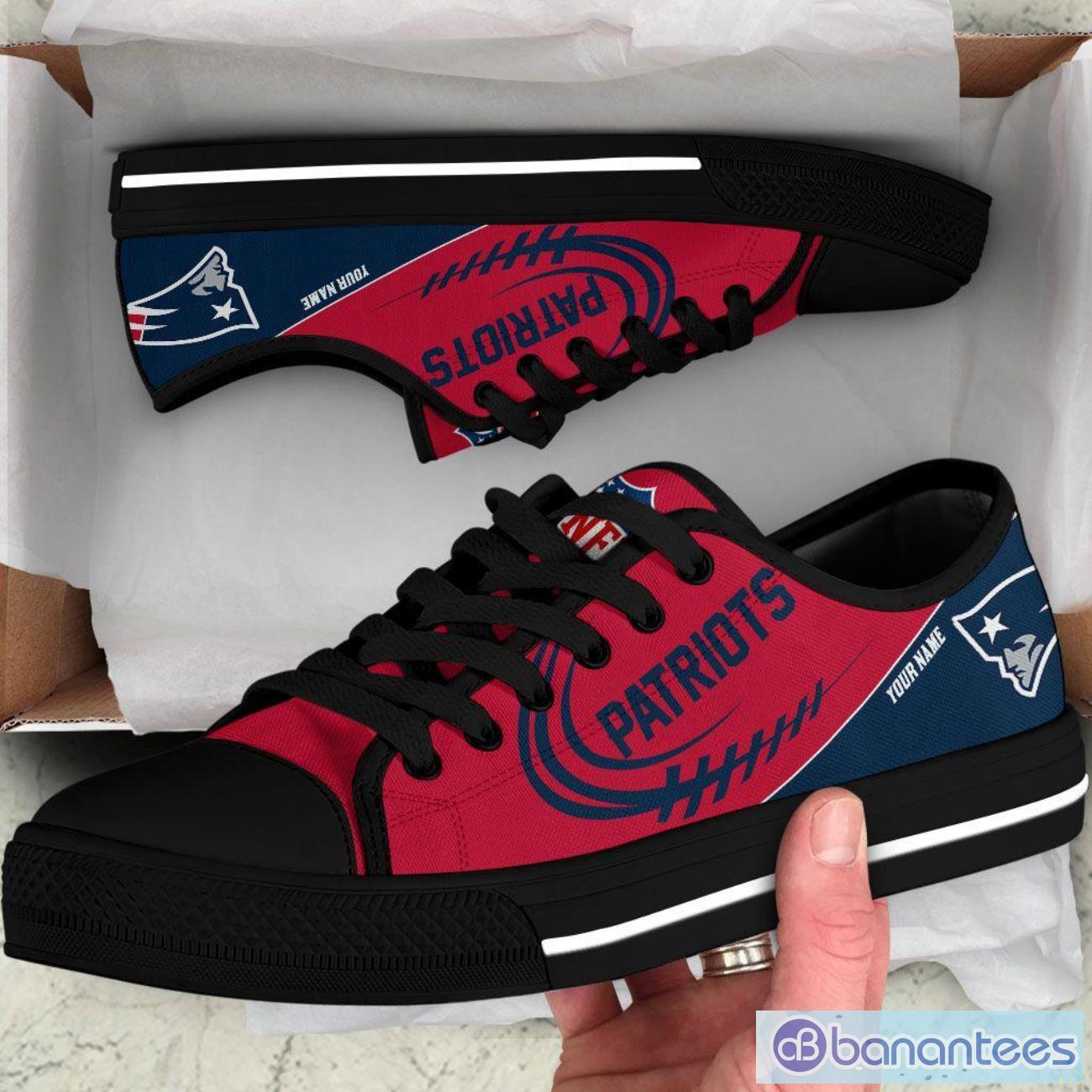 custom name new england patriots low top shoes for fans sport image Custom Name New England Patriots Low Top Shoes For Fans Sport Product Photo 1