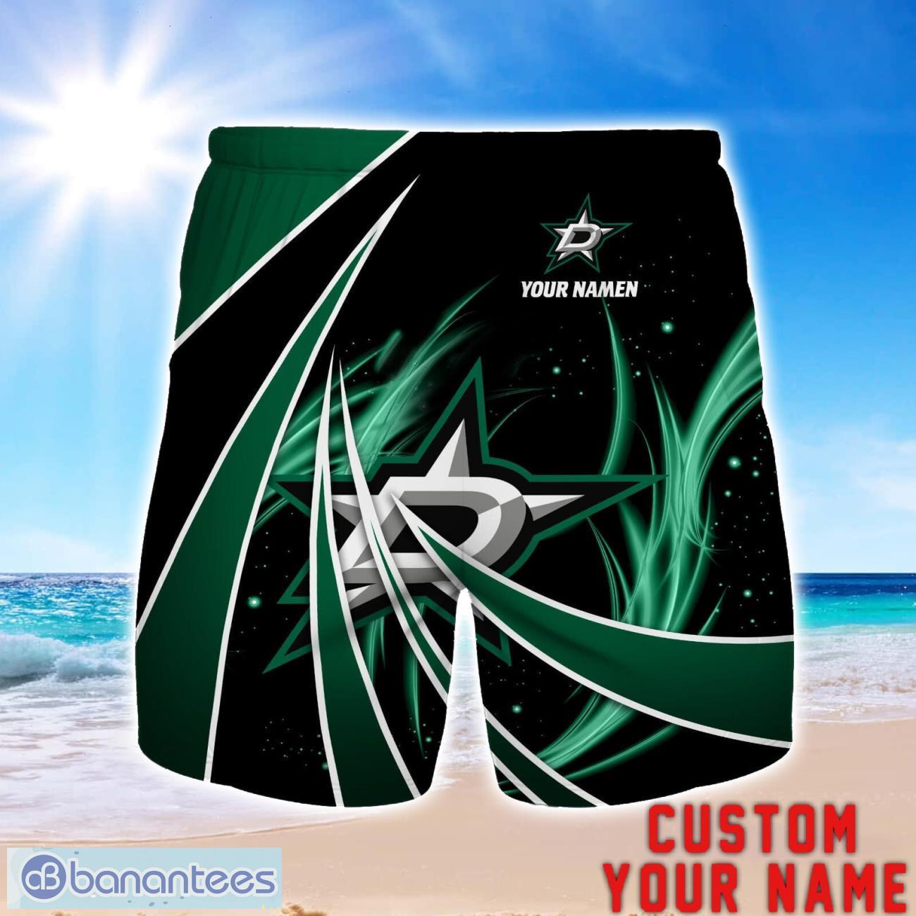 dallas stars personalized name 3d beach short summer gift ideas image Dallas Stars Personalized Name 3D Beach Short Summer Gift Ideas Product Photo 1