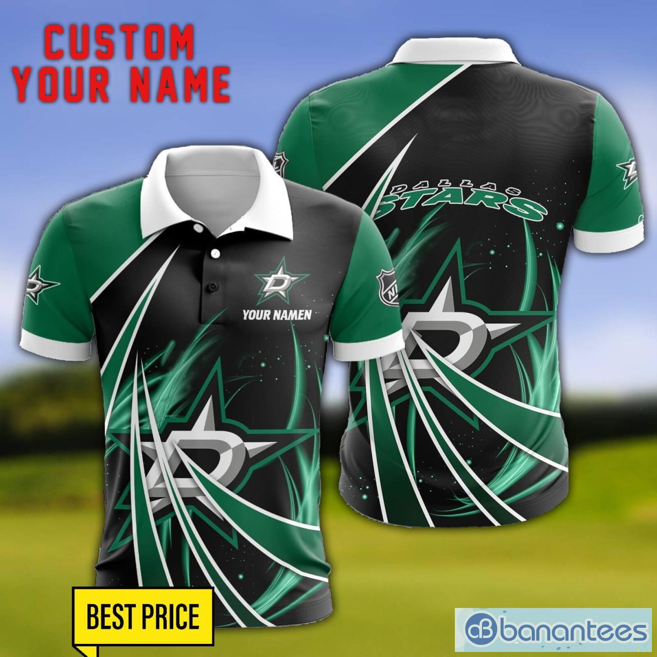 dallas stars personalized name 3d polo shirt gift for sport golf lover image Dallas Stars Personalized Name 3D Polo Shirt Gift For Sport Golf Lover Product Photo 1