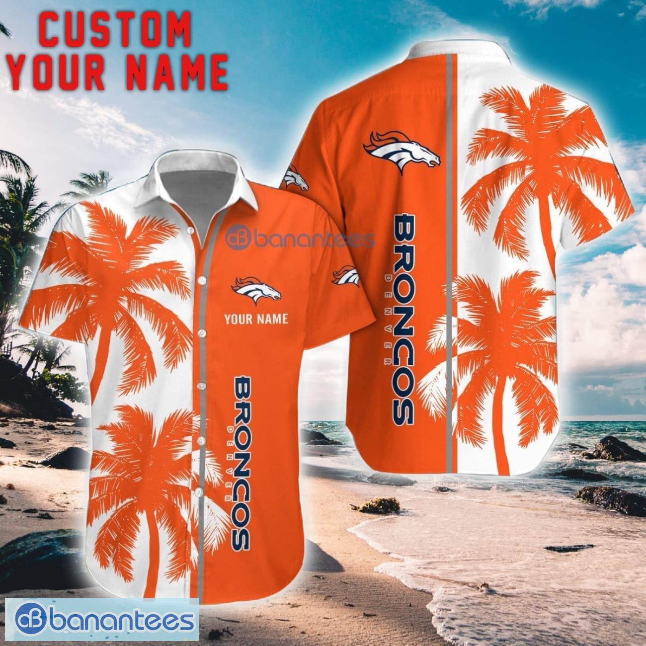 denver broncos coconut pattern hawaiian shirt and shorts personalized name unique gift for summer image Denver Broncos Coconut Pattern Hawaiian Shirt And Shorts Personalized Name Unique Gift For Summer Product Photo 1