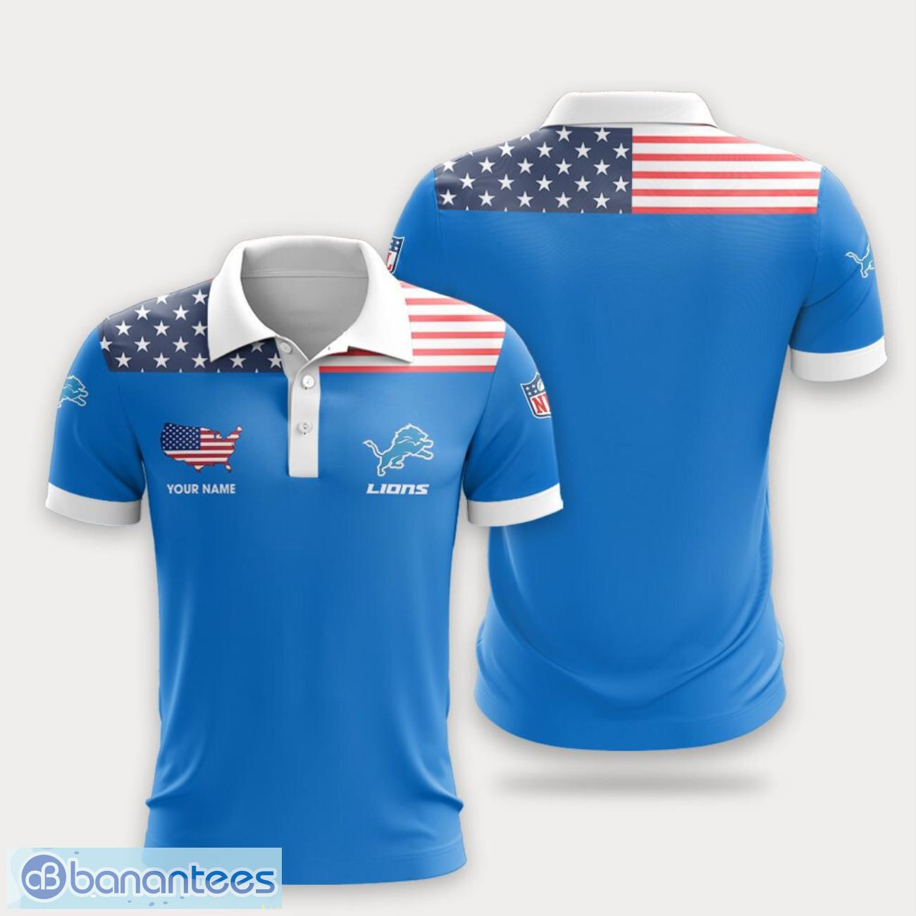 detroit lions flag pattern and sport team logo 3d polo shirt custom name for fans image Detroit Lions Flag Pattern And Sport Team Logo 3D Polo Shirt Custom Name For Fans Product Photo 1