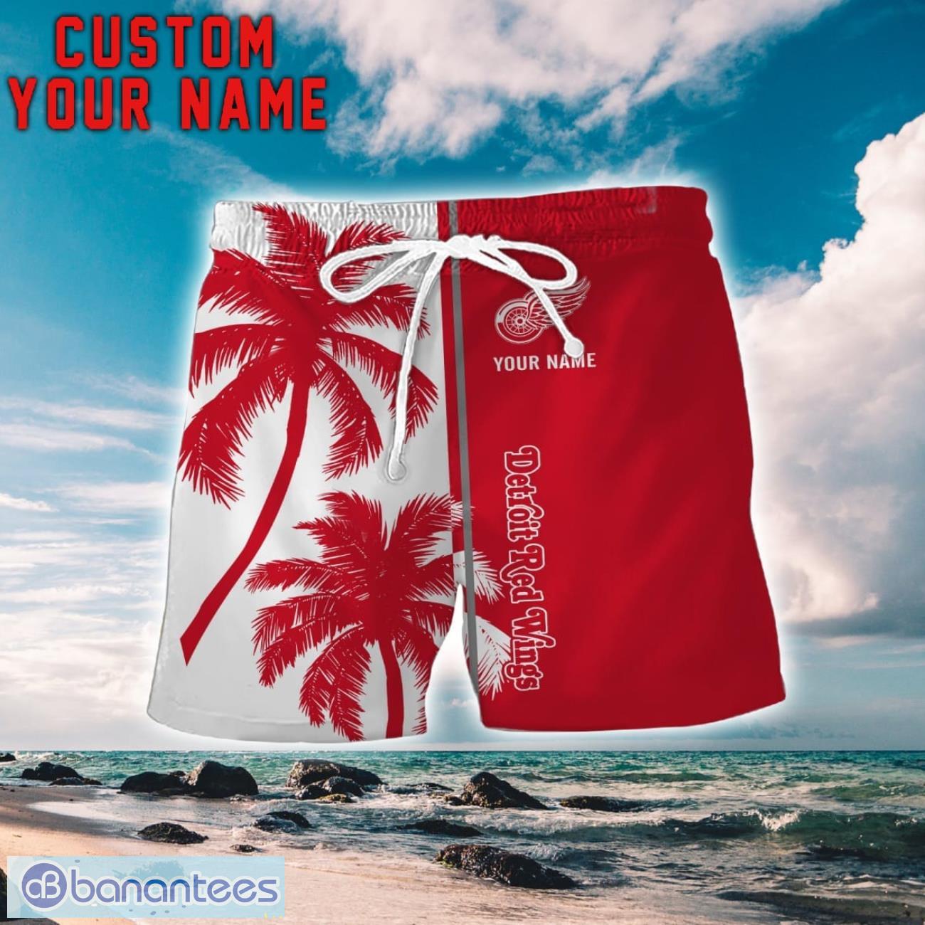 detroit red wings coconut pattern hawaiian shirt and shorts personalized name unique gift for summer 1 image Detroit Red Wings Coconut Pattern Hawaiian Shirt And Shorts Personalized Name Unique Gift For Summer Product Photo 2