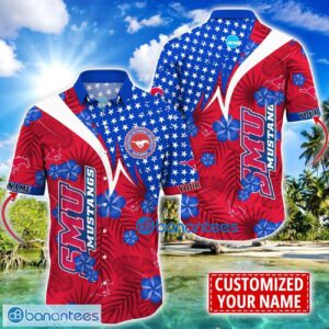 SMU Mustangs Star and Flower Pattern Tropical Hawaiian Shirt Summer Gift For Men Women Custom Name Product Photo 1