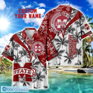 Mississippi State Bulldogs Hawaii Shirt Vintage coconut Pattern Tropical Hawaiian Football Beach Shirts Custom Name Product Photo 1