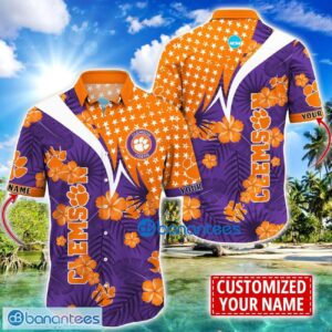 Clemson Tigers Star and Flower Pattern Tropical Hawaiian Shirt Summer Gift For Men Women Custom Name Product Photo 1