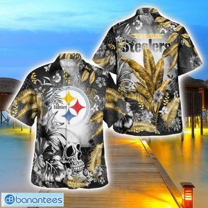 Pittsburgh Steelers Tropical Floral Skull 3D Hawaiian Shirt Beach Shirt Halloween Gift Product Photo 1