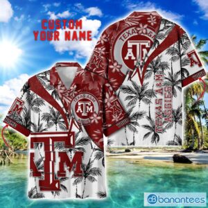 Texas A&amp;M Aggies Hawaii Shirt Vintage coconut Pattern Tropical Hawaiian Football Beach Shirts Custom Name Product Photo 1