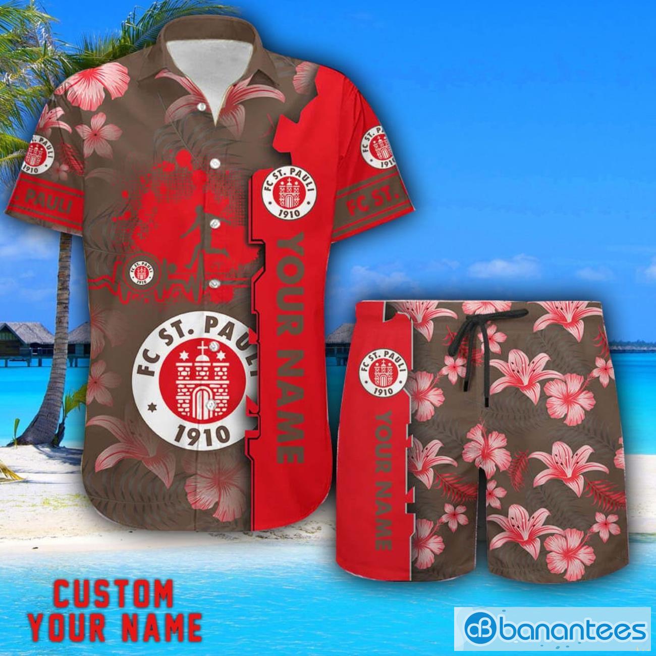 fc st pauli tropical combo hawaiian shirt and shorts personalized name for fans image FC St. Pauli Tropical Combo Hawaiian Shirt And Shorts Personalized Name For Fans Product Photo 1