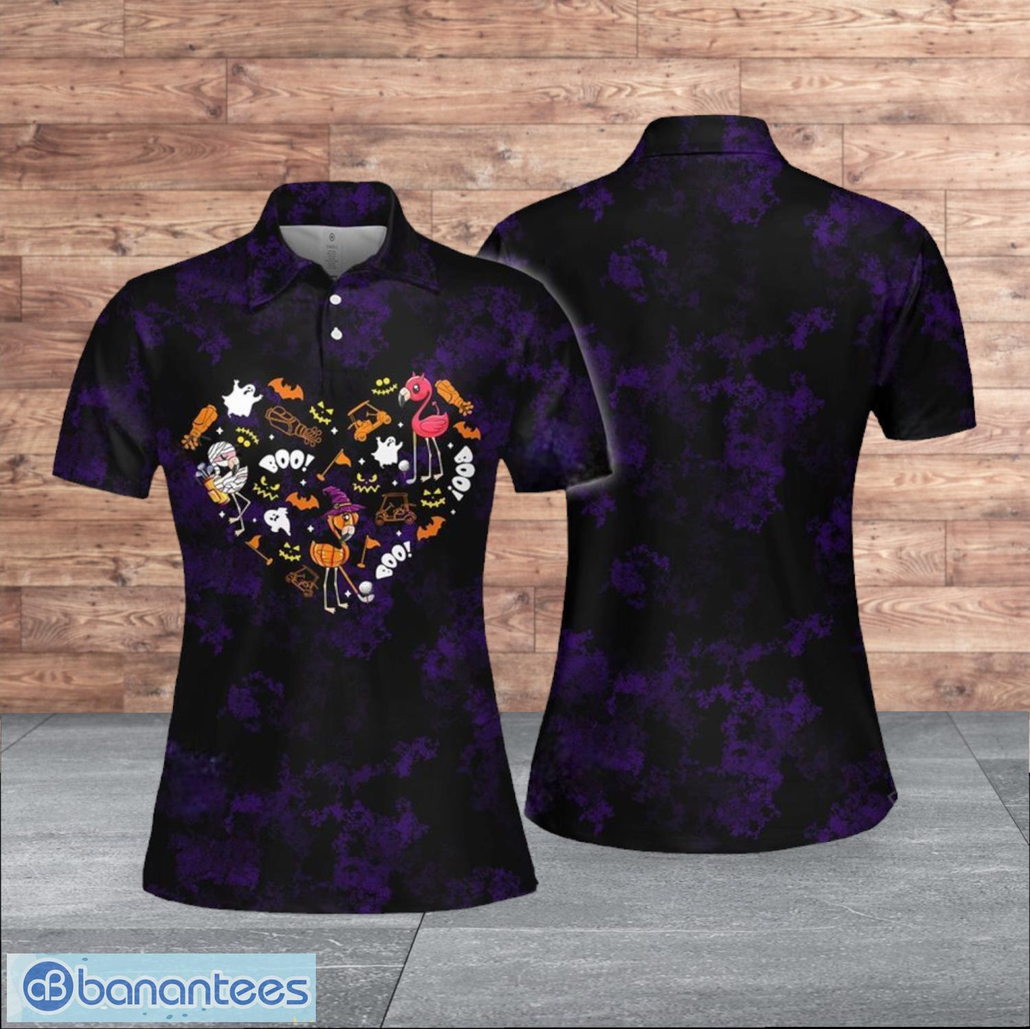 flamingo heart halloween custom dark style for women polo shirt image Flamingo Heart Halloween Custom Dark Style For Women Polo Shirt Product Photo 1