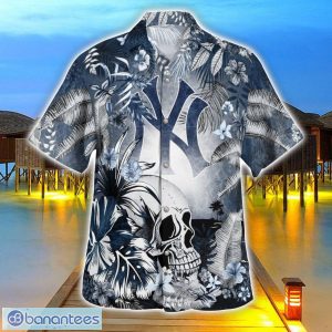 New York Yankees Tropical Floral Skull 3D Hawaiian Shirt Beach Shirt Halloween Gift Product Photo 3