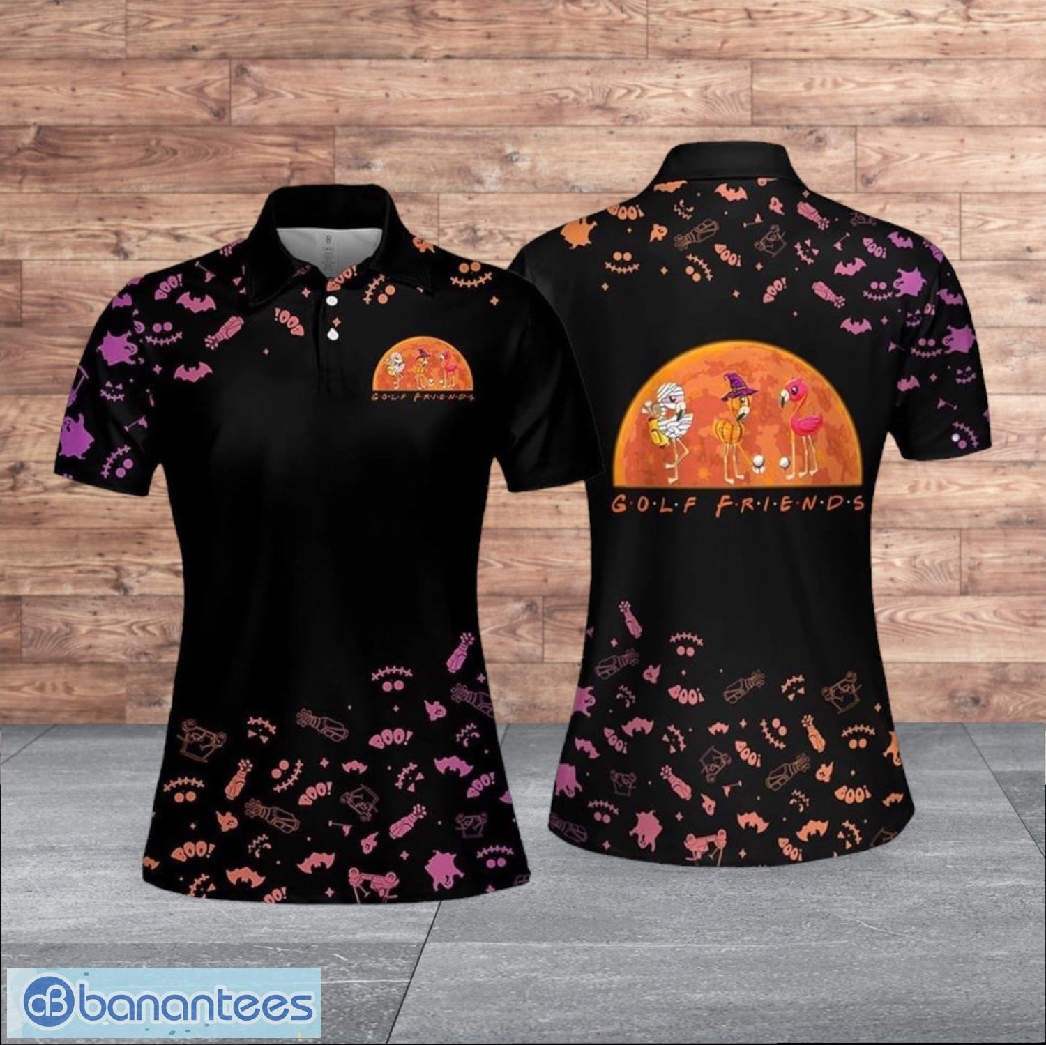 golf friends flamingo halloween black style for women polo shirt image Golf Friends Flamingo Halloween Black Style For Women Polo Shirt Product Photo 1