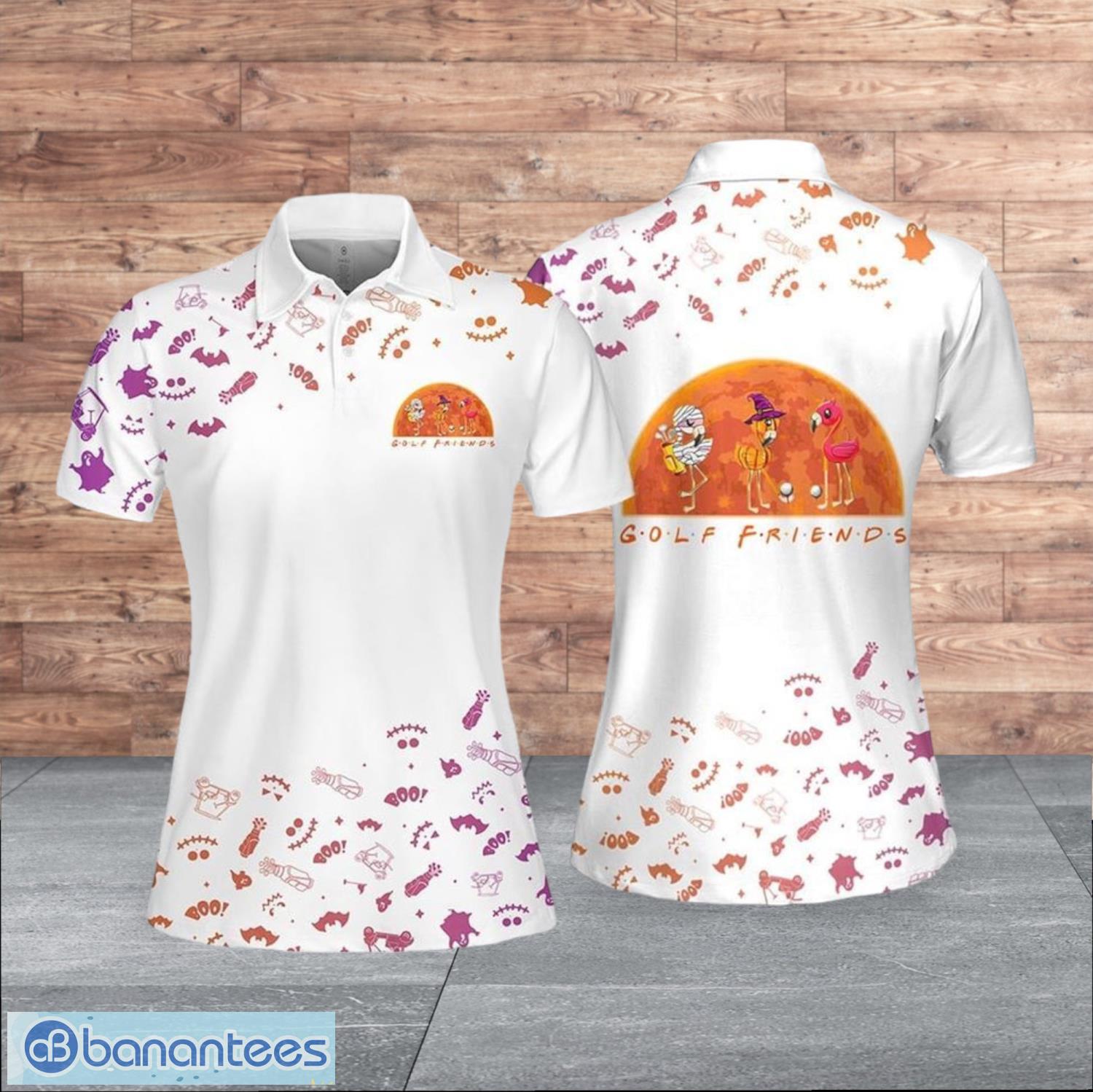 golf friends flamingo halloween light style for women polo shirt image Golf Friends Flamingo Halloween Light Style For Women Polo Shirt Product Photo 1